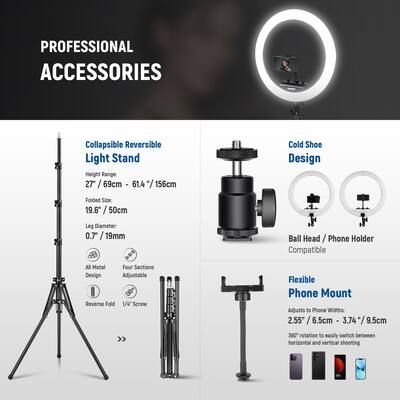 Neewer Anneau Lumineux 48 Cm Ultra-Fin - Kit Complet 3200-5600K Réglable, Pied, Support Smartphone, Parfait Maquillage & Vidéo