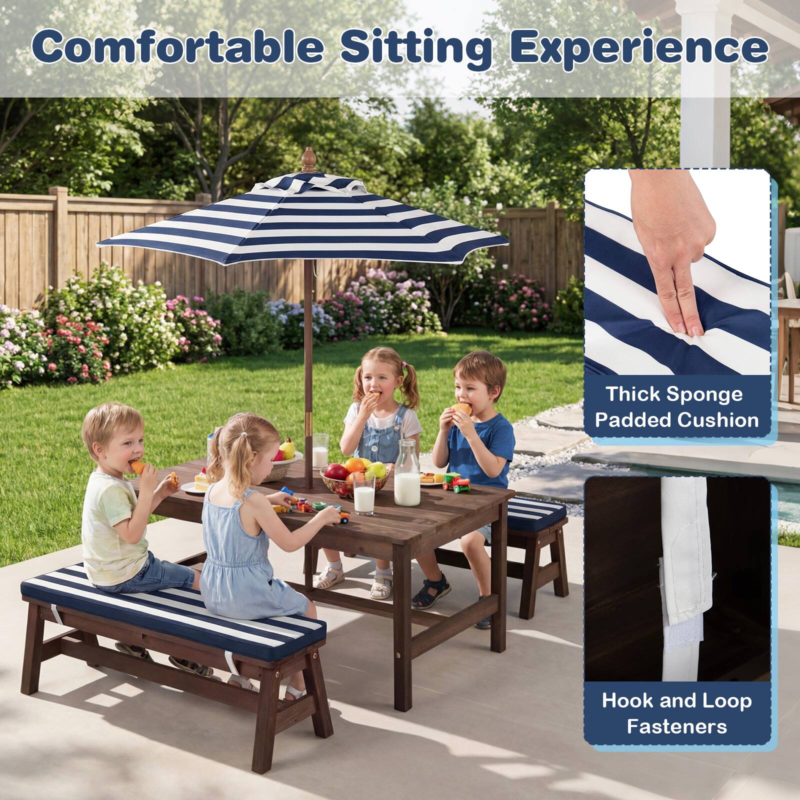 Comfortable Sitting Experience

- Thick Sponge Padded Cushion
- Hook and Loop Fasteners