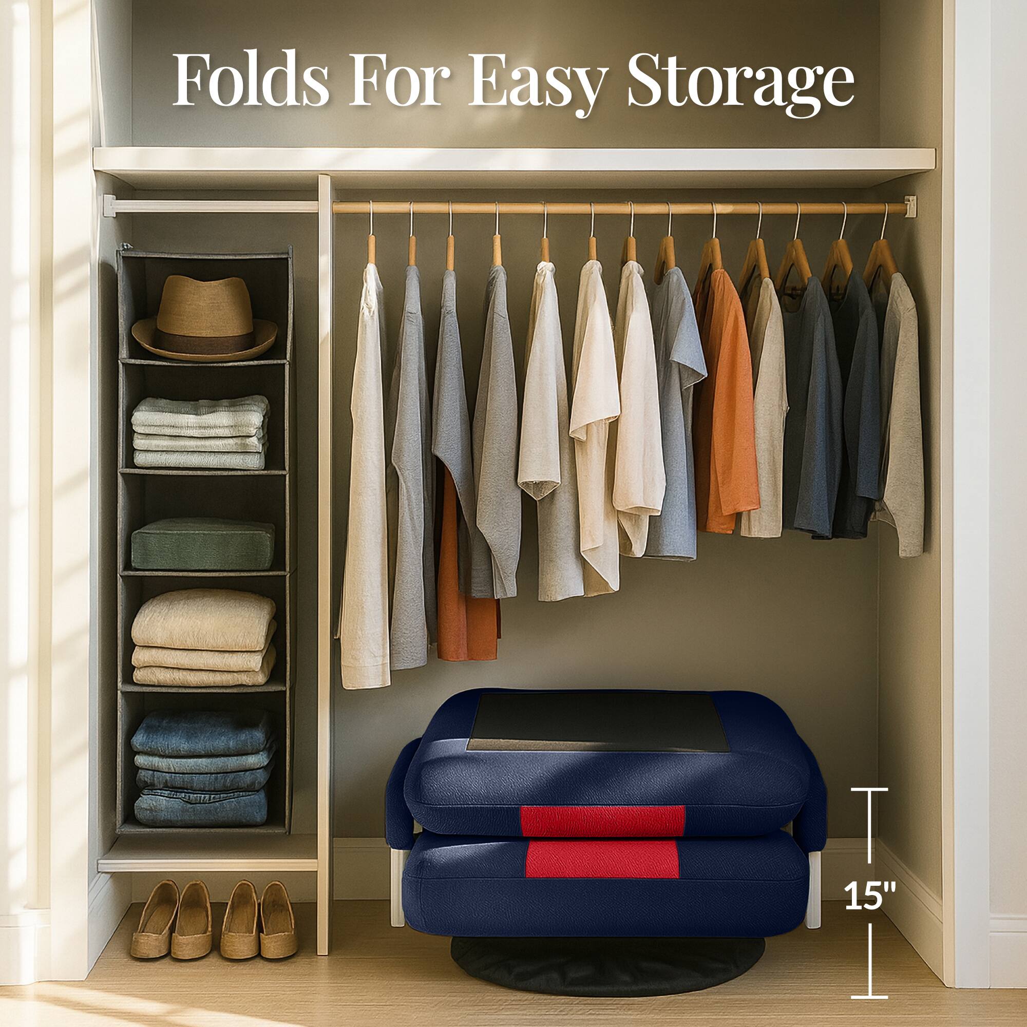 Folds For Easy Storage

T 15"