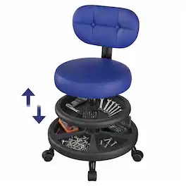 Brick Attic - Mechanics Rolling Chair with Footrest and Storage Tray, Adjustable Height Task Chair with 2 Tier Storage Trays - Blue