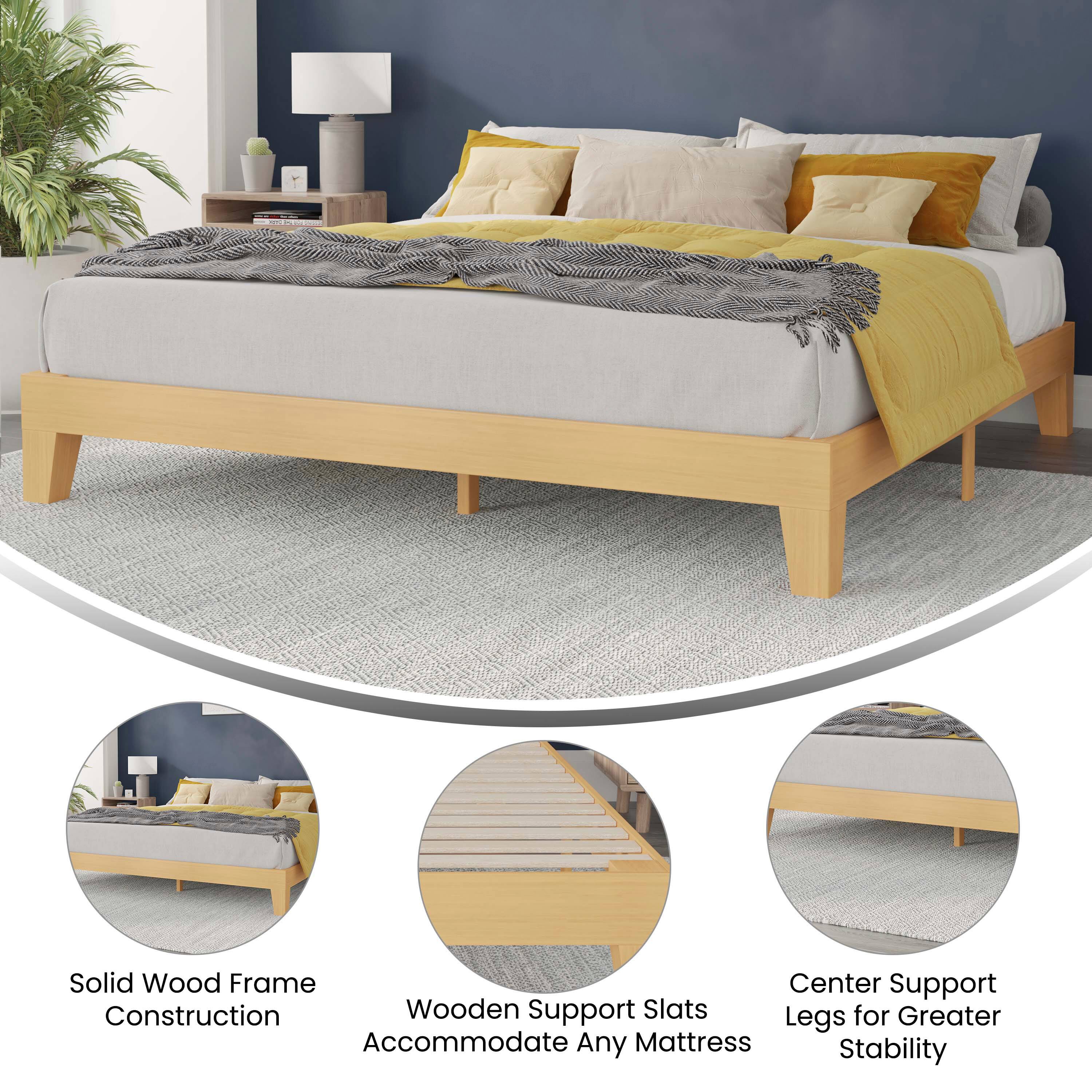Solid Wood Frame Construction  
Wooden Support Slats Accommodate Any Mattress  
Center Support Legs for Greater Stability