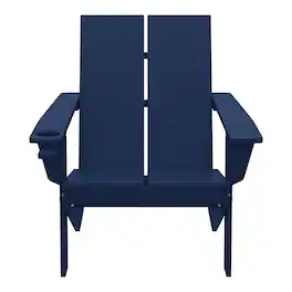 WestinTrends - Riviera Outdoor HDPE Modern Adirondack Chair with Cup Holder - Navy Blue