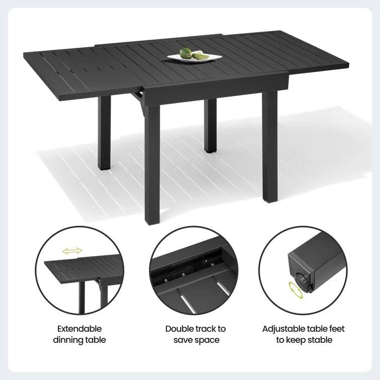 Extendable dining table  
Double track to save space  
Adjustable table feet to keep stable