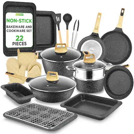 nutricher NON-STICK BAKEWARE AND COOKWARE SET 22 PIECES