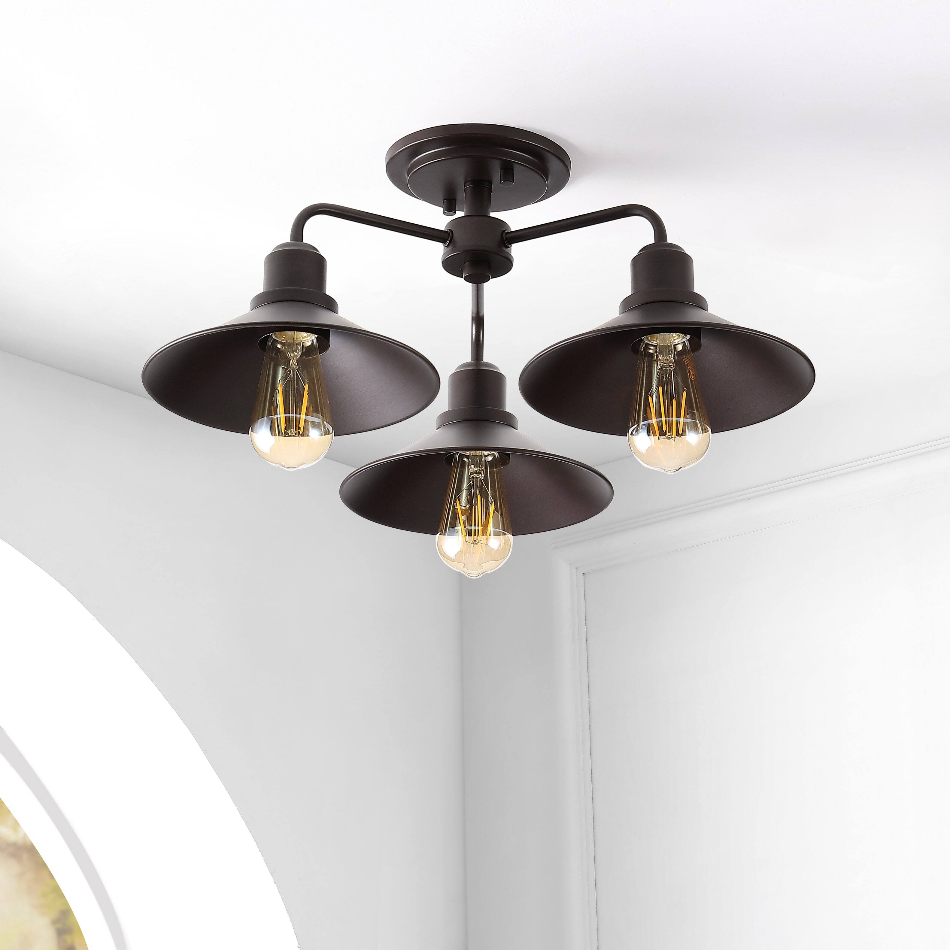 Alt View 5. Jonathan Y - Calvin 18.5" 3-Light Iron Industrial LED Semi Flush Mount, Oil Rubbed Bronze - Oil Rubbed Bronze.
