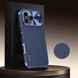 Dteck - Rugged Case for Apple iPhone 17 Pro Max, Shockproof Magnetic Aluminum Fabric Texture Hybrid Cover, Precise Lens Guard - Blue