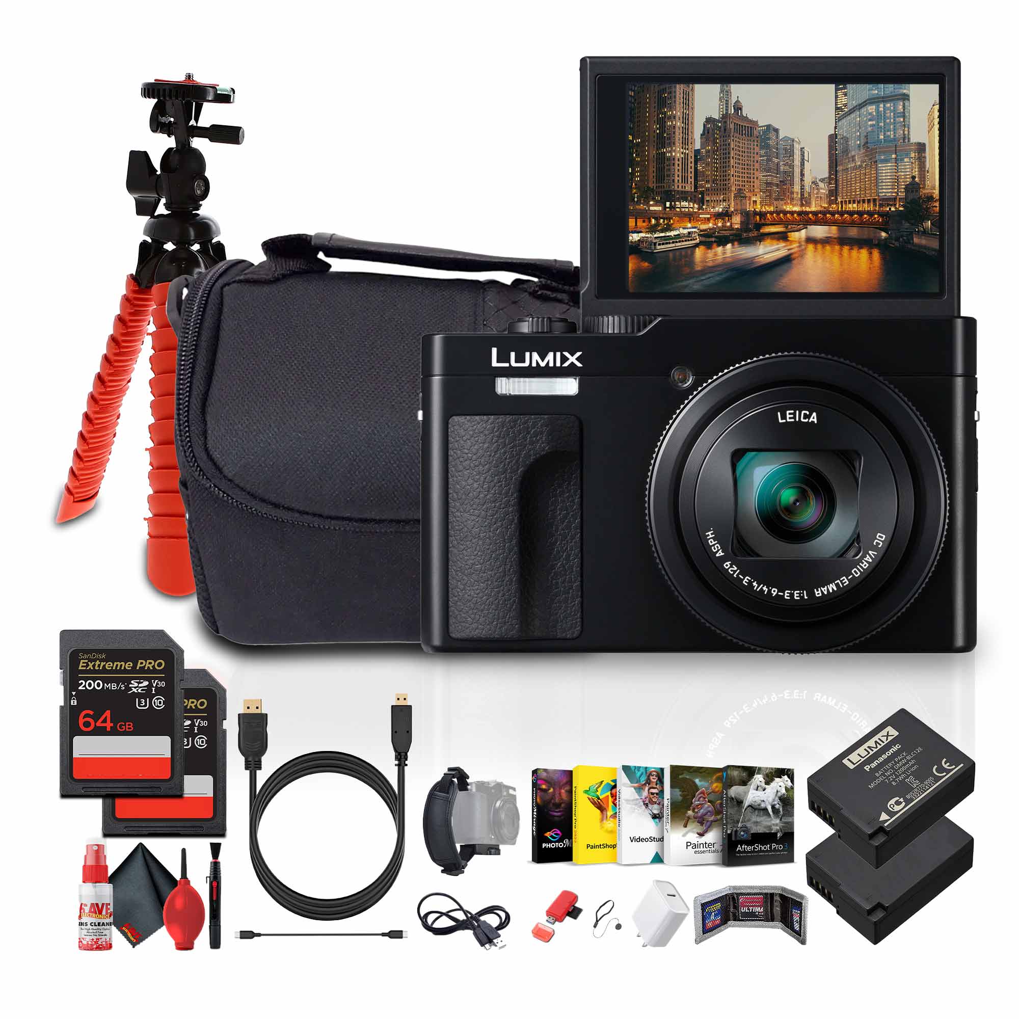 Panasonic - ZS99 Point and Shoot Compact Travel Digital Camera (Black) - Bundle