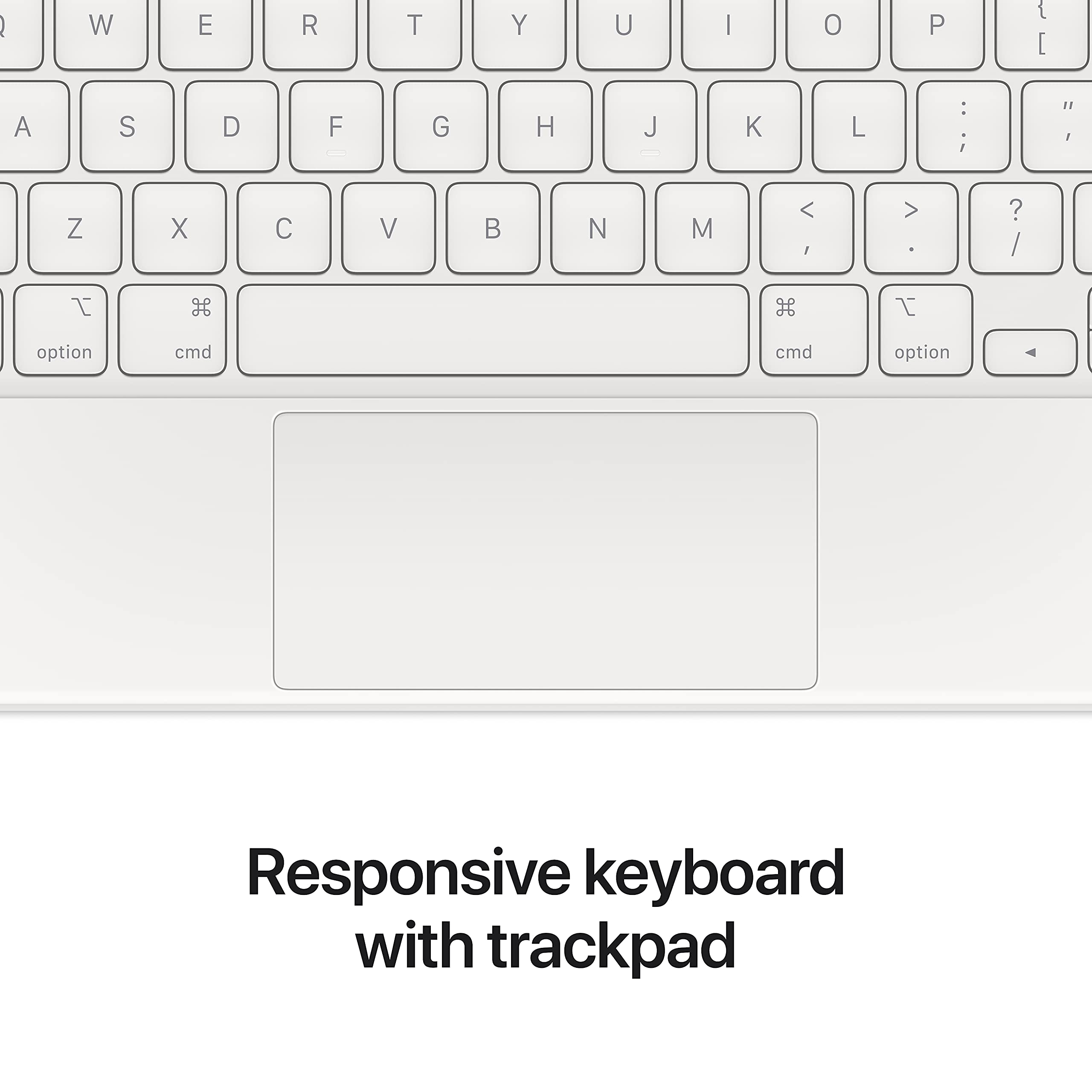 Q W E R T Y U I O P { [ A S D F G H J K L : ; " 1 Z X C V B N M < > ? / J option ** cmd H cmd T option Responsive keyboard with trackpad