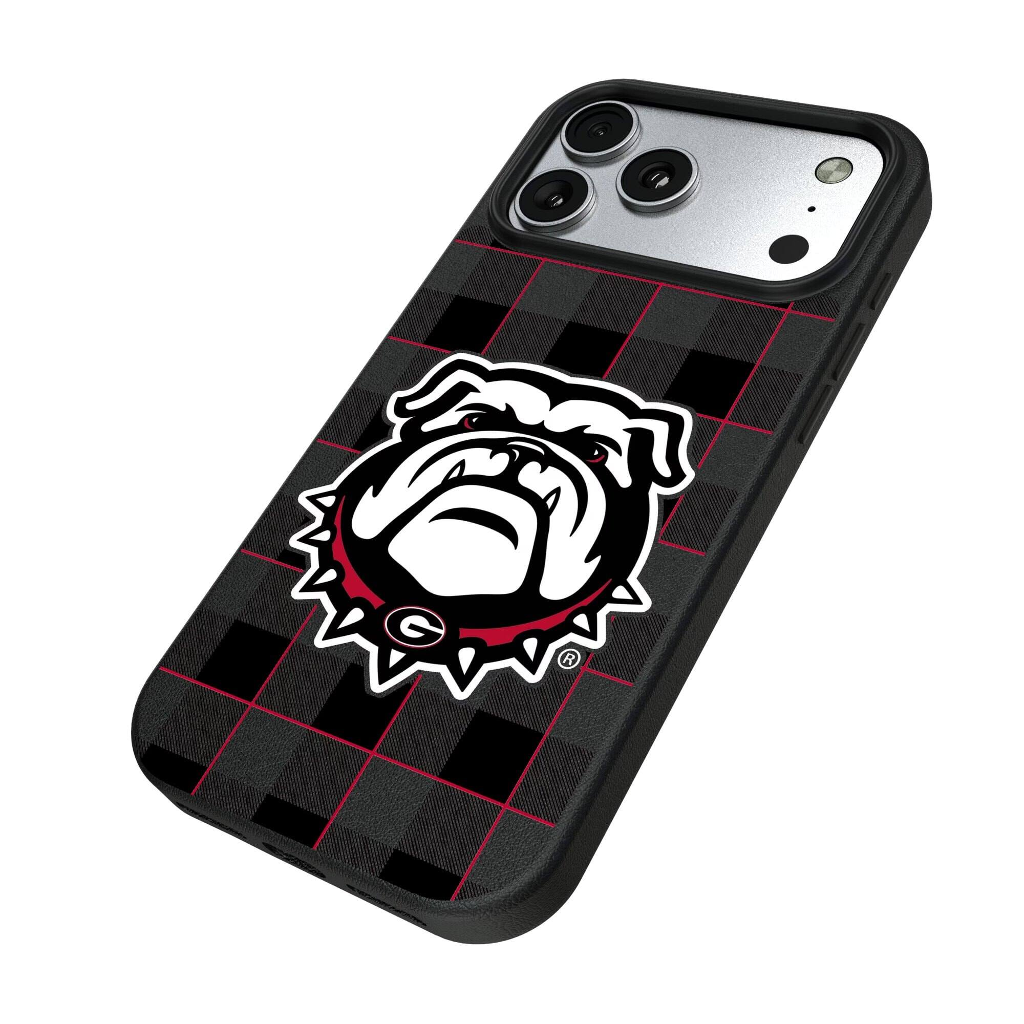 Alt View 1. Keyscaper - Georgia Bulldogs Plaid Magnetic Bump iPhone Case - 16 Pro - Black.