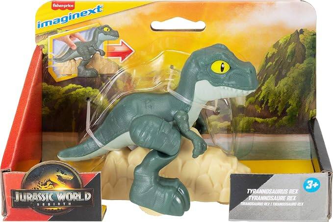 fisher-price imaginext  
JURASSIC WORLD REBIRTH  
3+ TYRANNOSAURUS REX  
TYRANNOSAURE REX  
TIRANOSAURIO REX  
TIRANGSSAURO REX