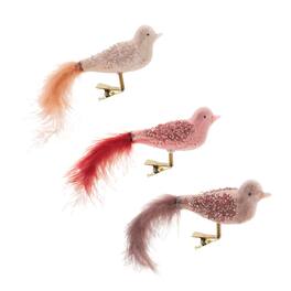 BreeBe - Beaded Glass Bird Clip Ornament (Set of 12) - Pink, Purple