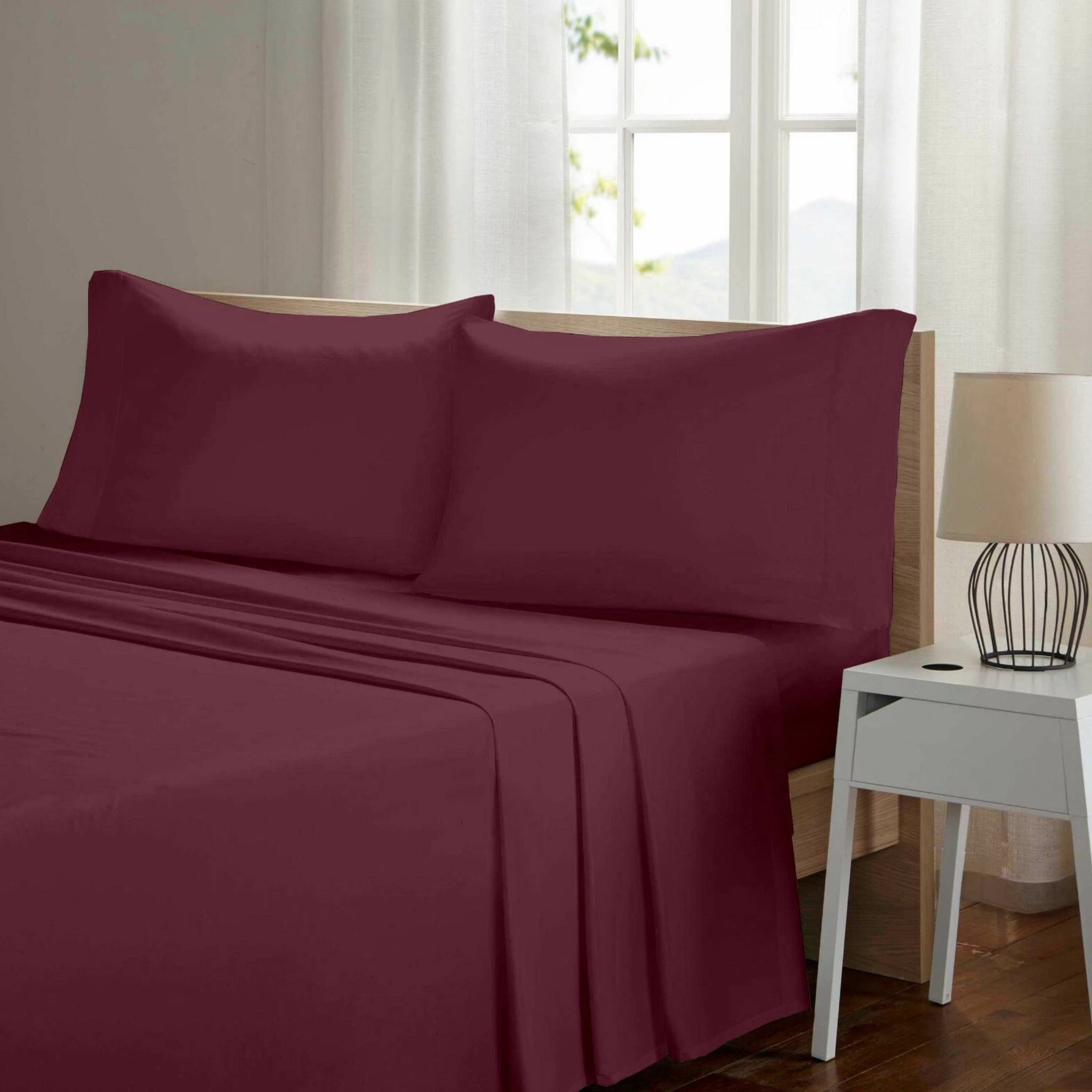 Angle. Kitcheniva - 4 Piece Bed Sheet Set Microfiber Comfort Ultra Soft Deep Pocket Sheets Burgundy King - Burgandy.