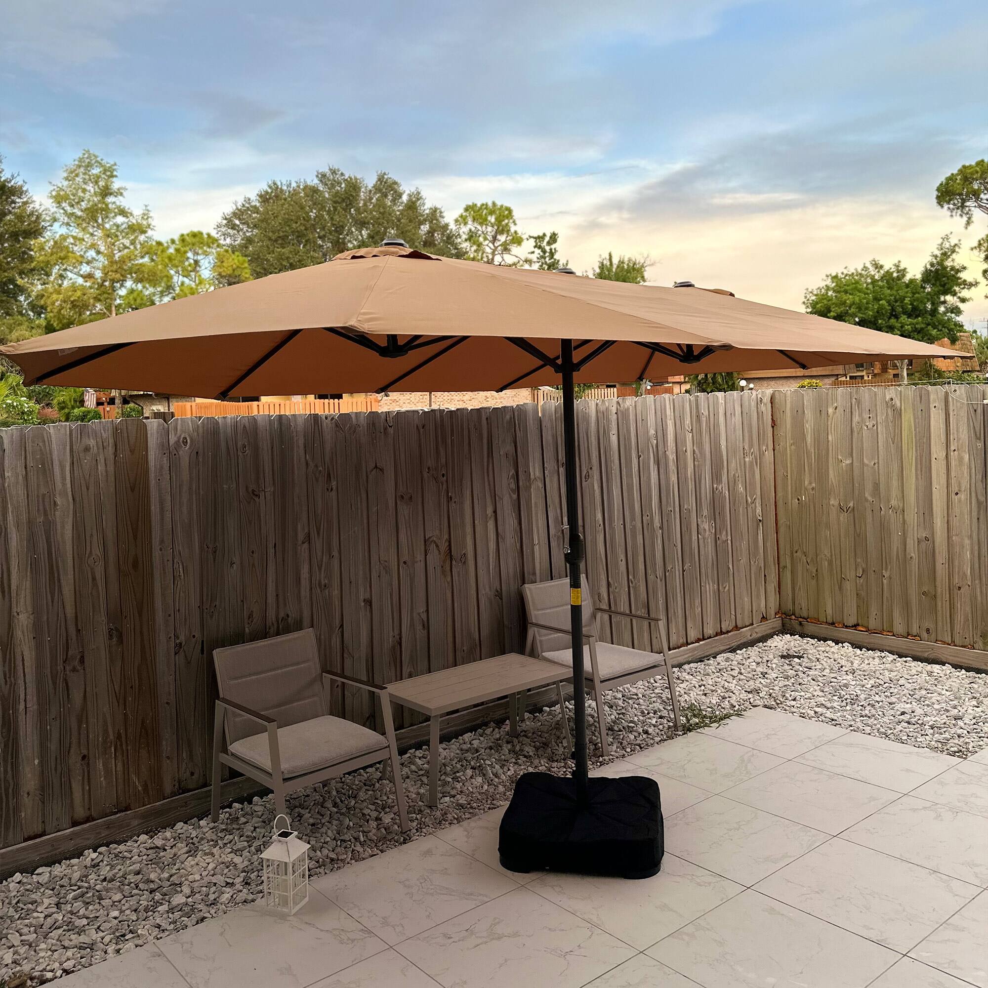 Alt View 4. Outsunny - Large Patio Umbrella with Base Included, 15' Steel Rectangular Double Sided Outdoor Umbrella - Coffee.