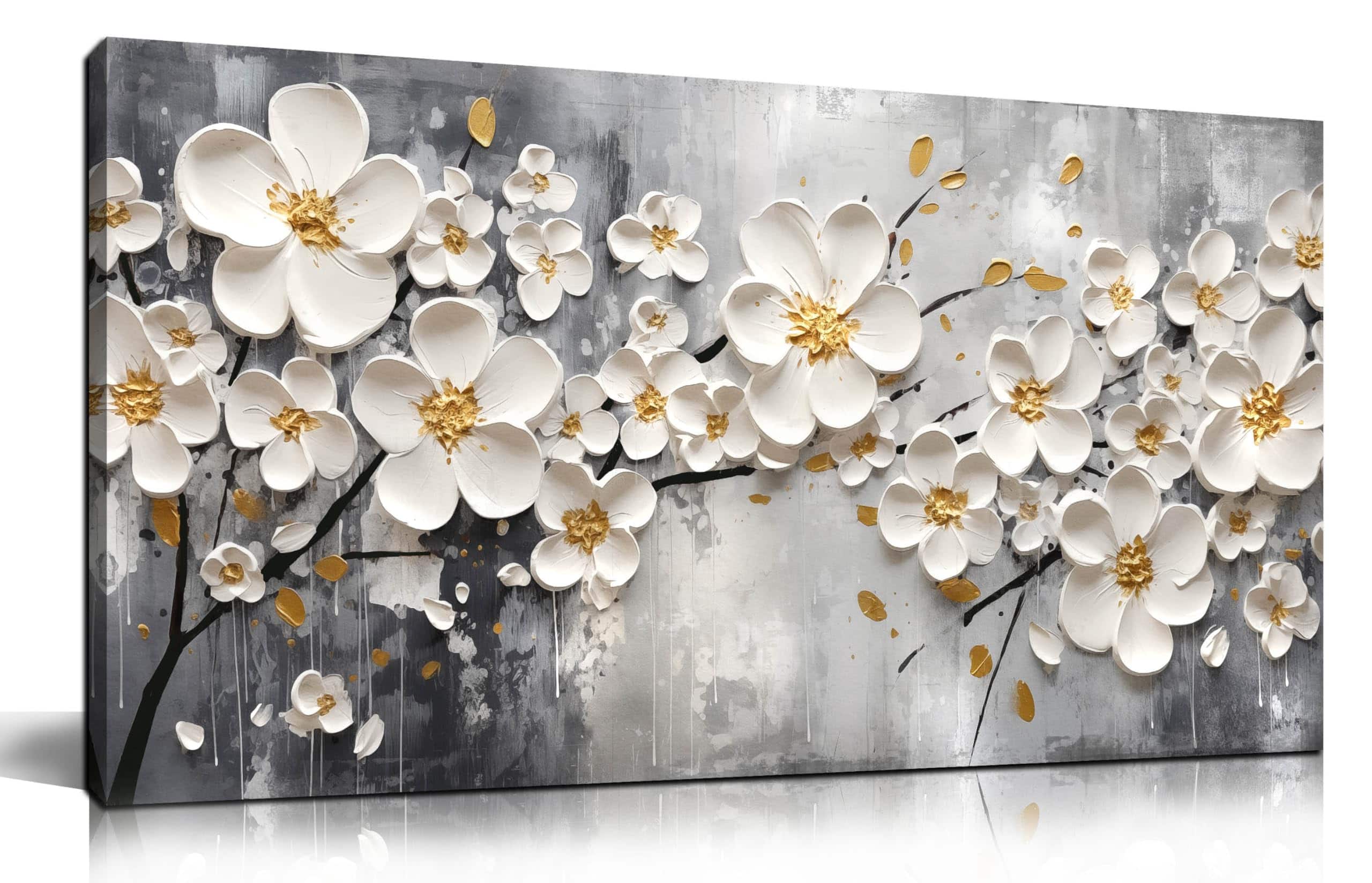 Hirose Alice - Tree Art Pictures for Wall in Living Room - Gold Yellow Canvas Wall Art for Bedroom - Abstract Art Wall Decor - White 40L" x 20W"