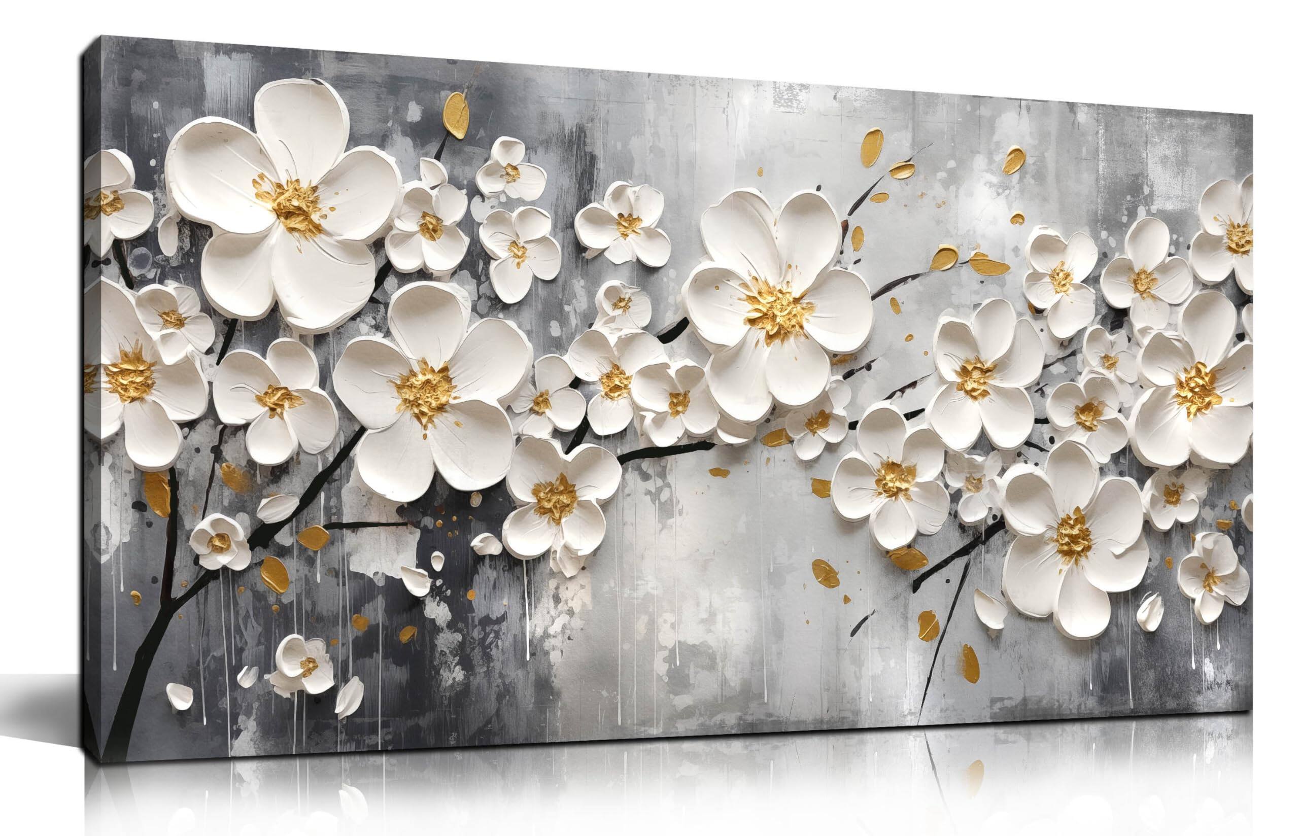 Front. Hirose Alice - Tree Art Pictures for Wall in Living Room - Gold Yellow Canvas Wall Art for Bedroom - Abstract Art Wall Decor - White 40L" x 20W".