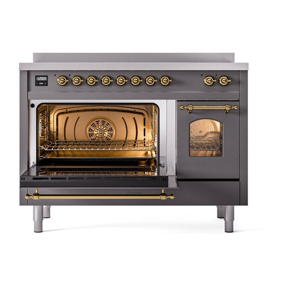 Alt View 5. iLive - ILVE Nostalgie II 48 inch Induction Range with 6 Elements  (Triple Glass Door, Graphite Matte, Brass) - Graphite Matte.