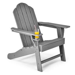 Costway - Patio Adirondack Chair Weather Resistant Garden Deck W/Cup Holder - Gray