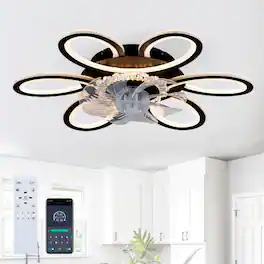 LUCKY ONE - 25" Low Profile Ceiling Fan with Light Remote APP 5 Blades DC Motor - Matte Black