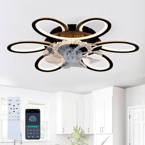 Front. LUCKY ONE - 25" Low Profile Ceiling Fan with Light Remote APP 5 Blades DC Motor - Matte Black.