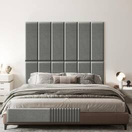 wowmax - Peel & Stick Padded Headboard for King Bed - Self-Adhesive Wall Panel, Easy DIY Installation (12-Pack, 35.4x11.8") - Gray