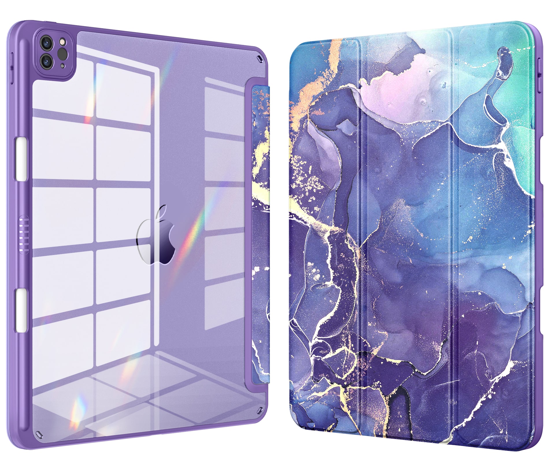 Front. DTTO - Case for iPad Air 13" (M2/M3) and iPad Pro 12.9" (3rd/4th/5th/6th Gen) ,Clear Back Cover with Built-in Pencil Holder - Royal Marble.