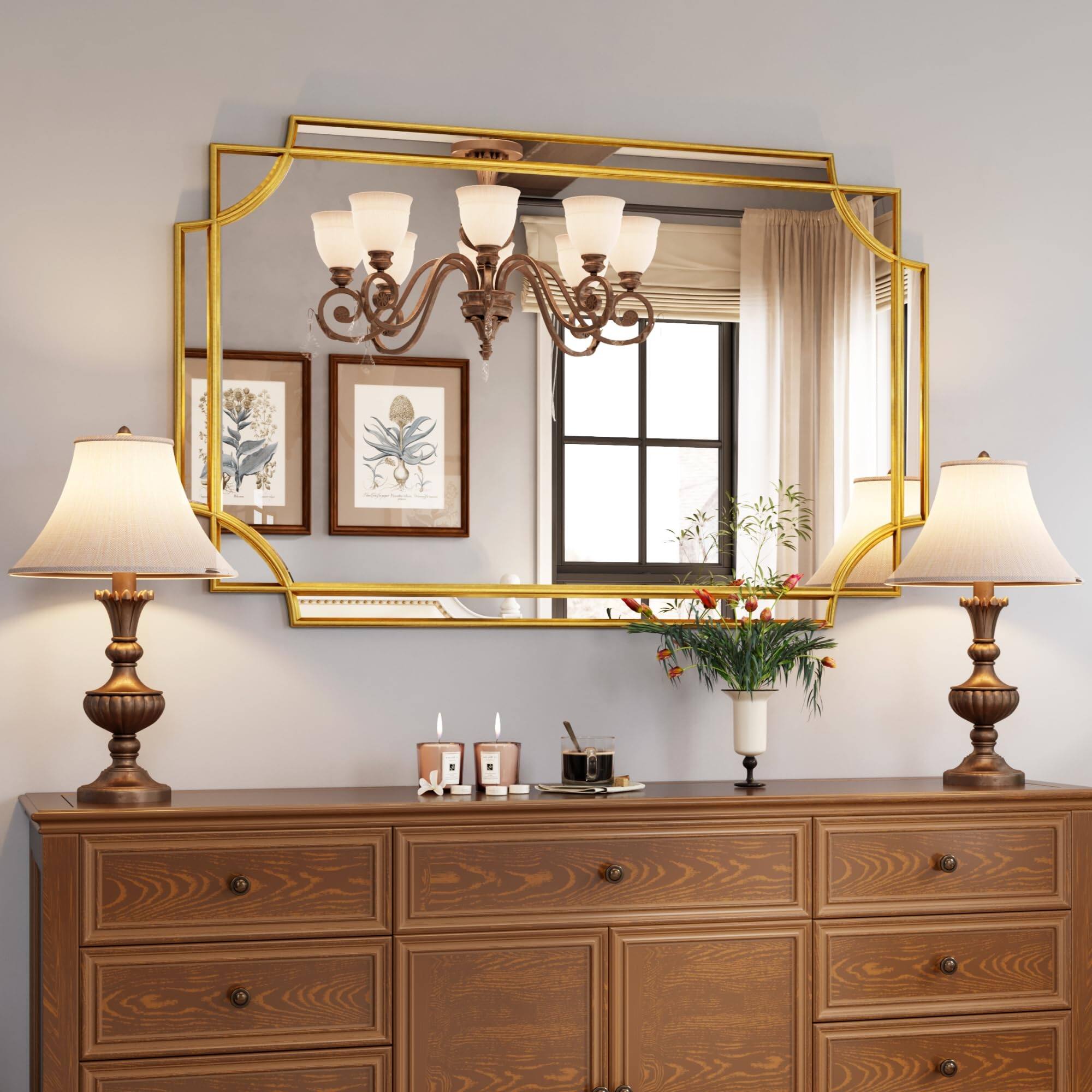 Comfort Essence - Bathroom Mirror For Wall 24"x36" Decorative Vanity Beveled Decor Master Bath Half Living Room Bedroom Fir - 46"L x 30"W