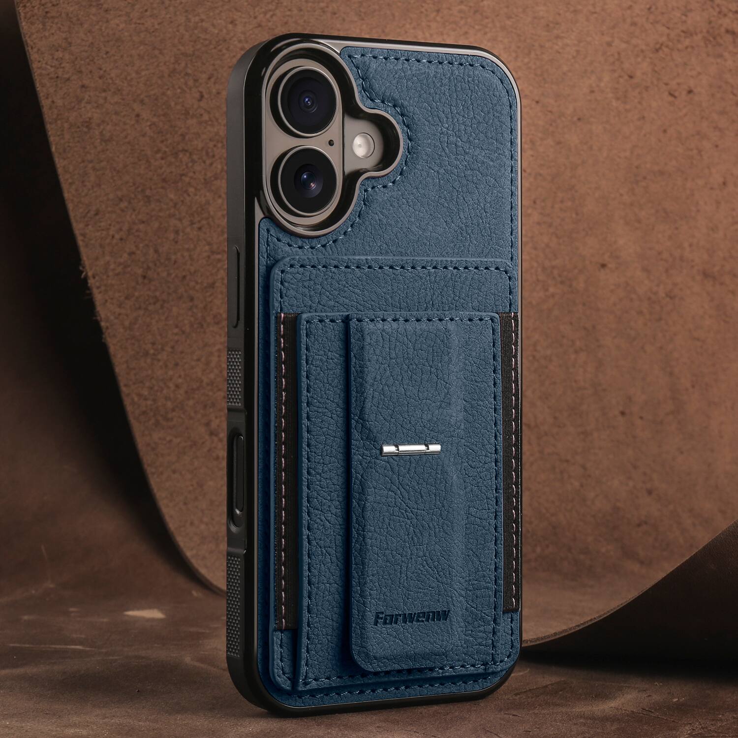 Left. Dteck - Slim Card Holder Case for Apple Apple iPhone 16, Shockproof Wallet Protective Cover with Kickstand - Blue.