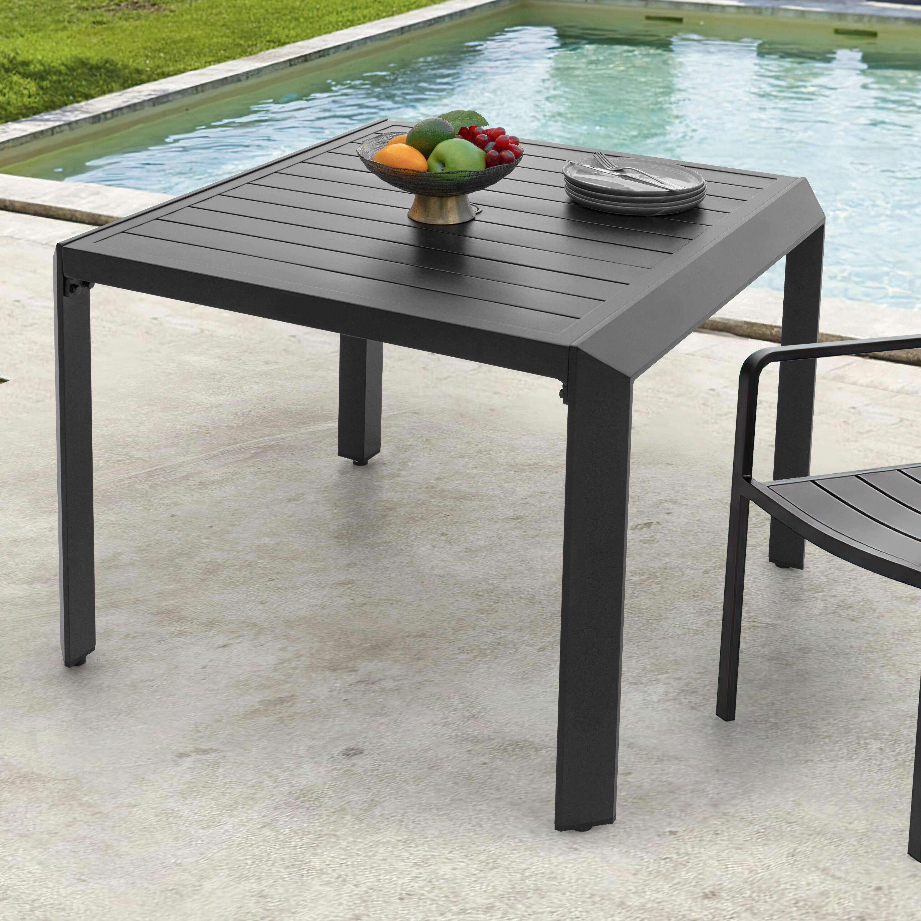 Left. Nuu Garden - Outdoor Square Aluminum Dining Table with Umbrella Hole - Black.