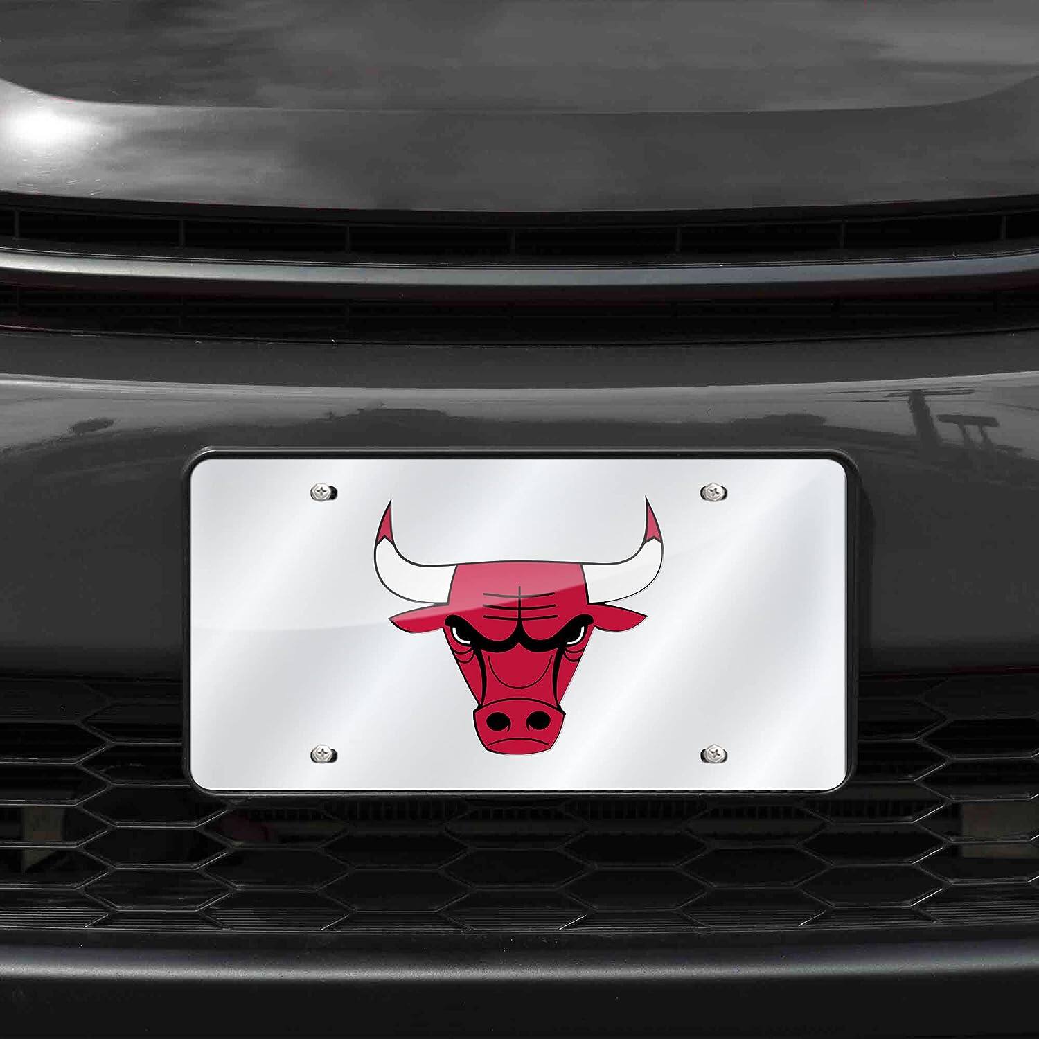 Alt View 2. Rico Industries - Chicago Bulls NBA Logo Silver Mirror Look LASER License Plate - Multi.