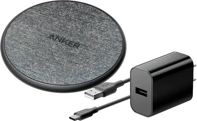 Front. Anker - 318 7.5W Wireless Charging Pad with Adapter for Qi Devices - Black+Gray.