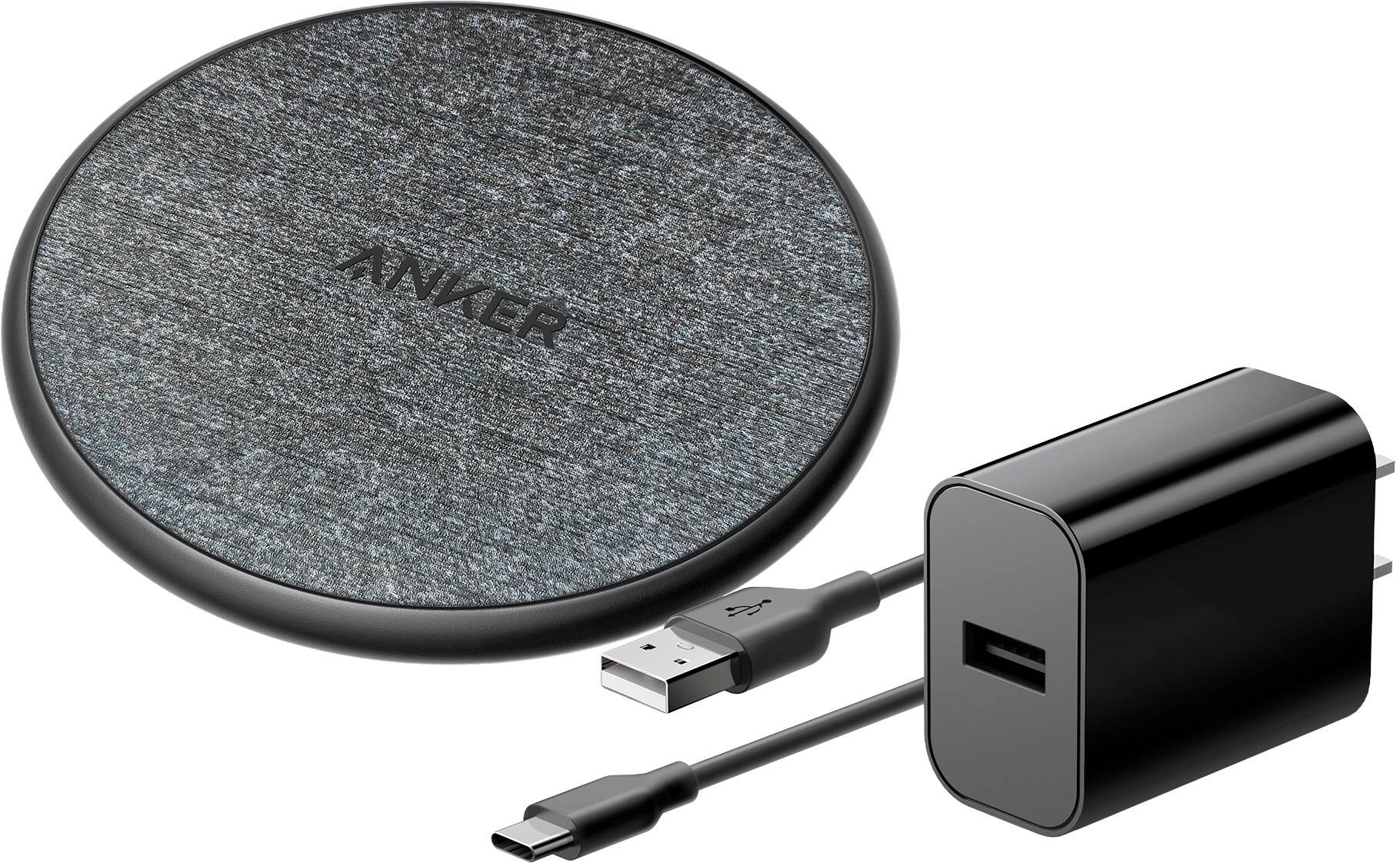 Anker - 318 7.5W Wireless Charging Pad with Adapter for Qi Devices - Black+Gray