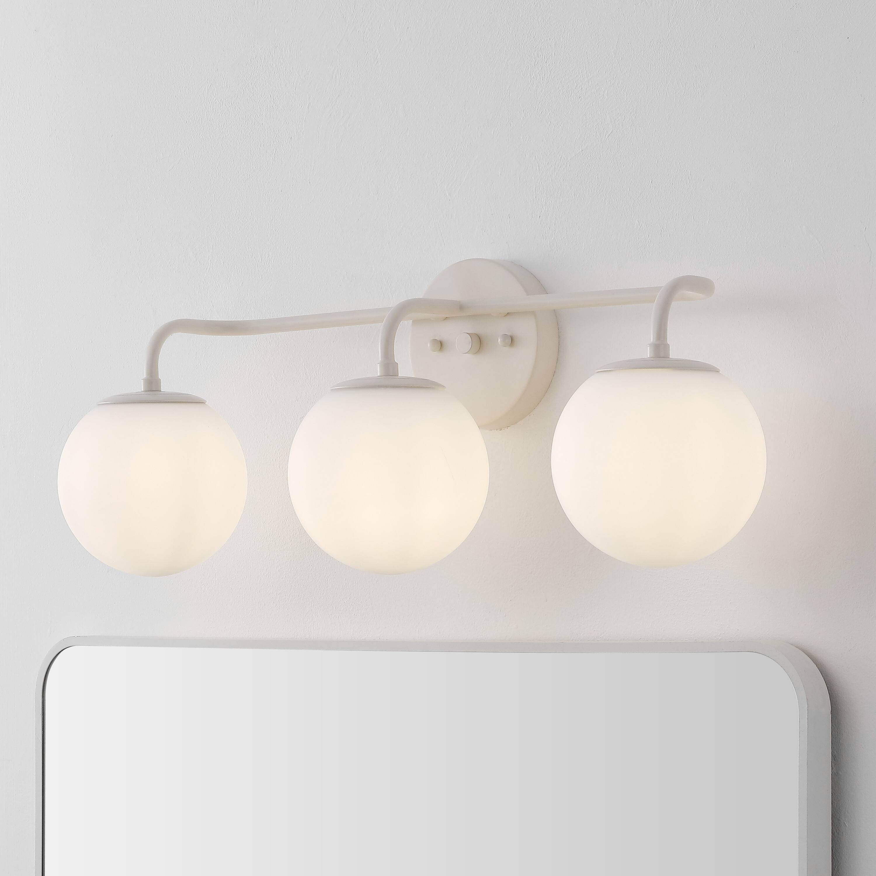 Alt View 1. Jonathan Y - Louis Parisian Globe 25" 3-Light Metal/Frosted Glass Modern Contemporary LED Vanity Light, Almond - Almond.