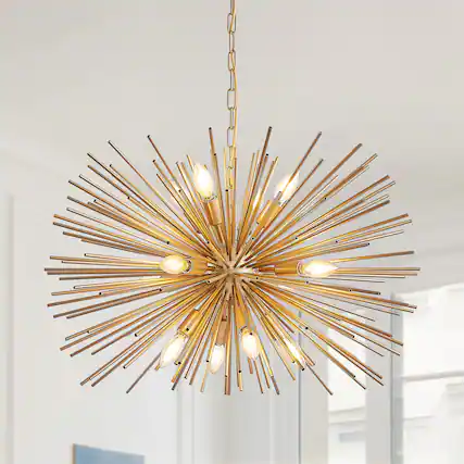 Front. APRILSOUL - 29 Inch Mid-Century Modern 12-Light Starburst Chandelier Gold Sputnik Pendant Light Fixture Bulb Not Included.