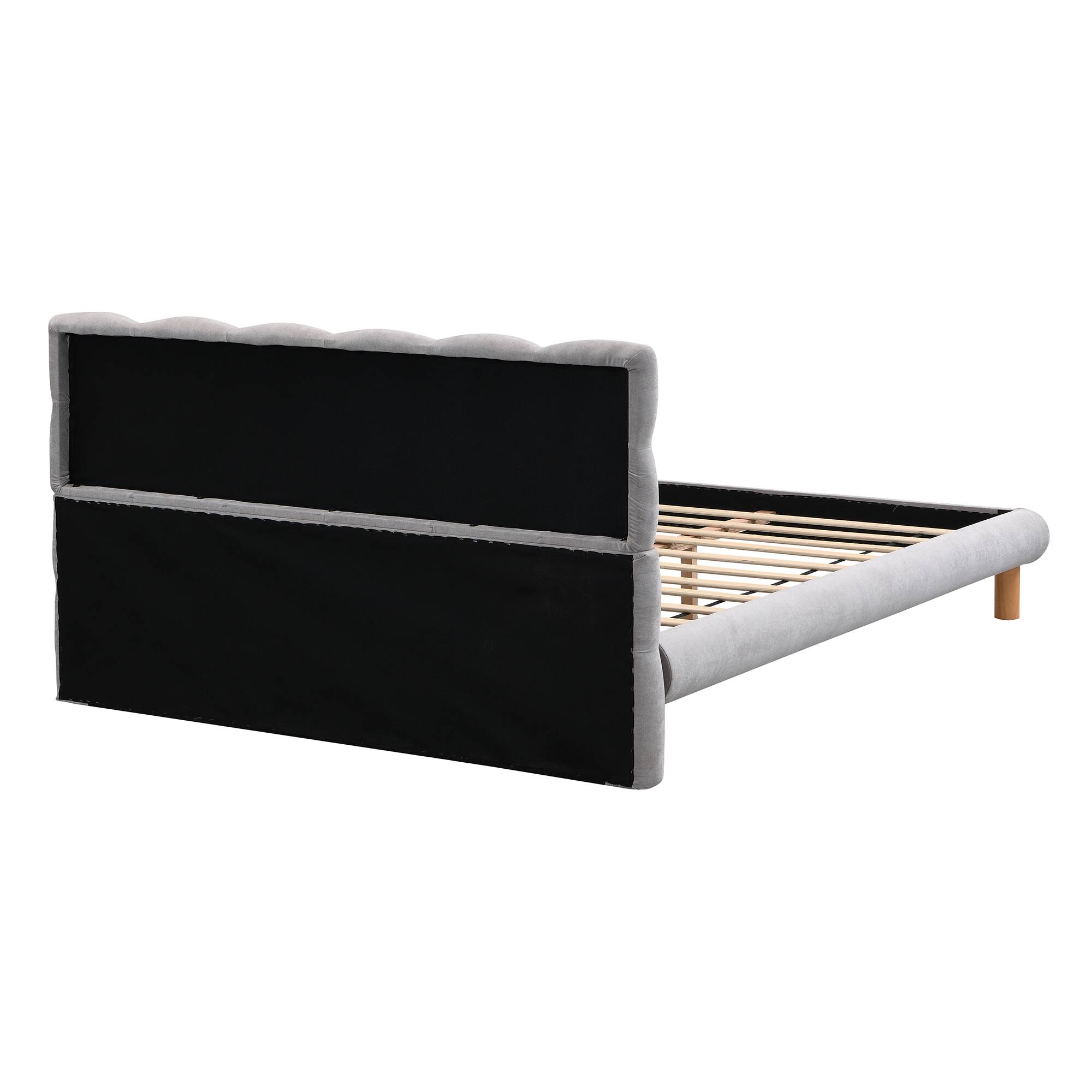 Alt View 2. Tiramisubest - Queen Size Upholstered Platform Bed Frame with Cookie-Shaped Headboard, Easy Assembly, soft and comfortable,Grey - Grey.