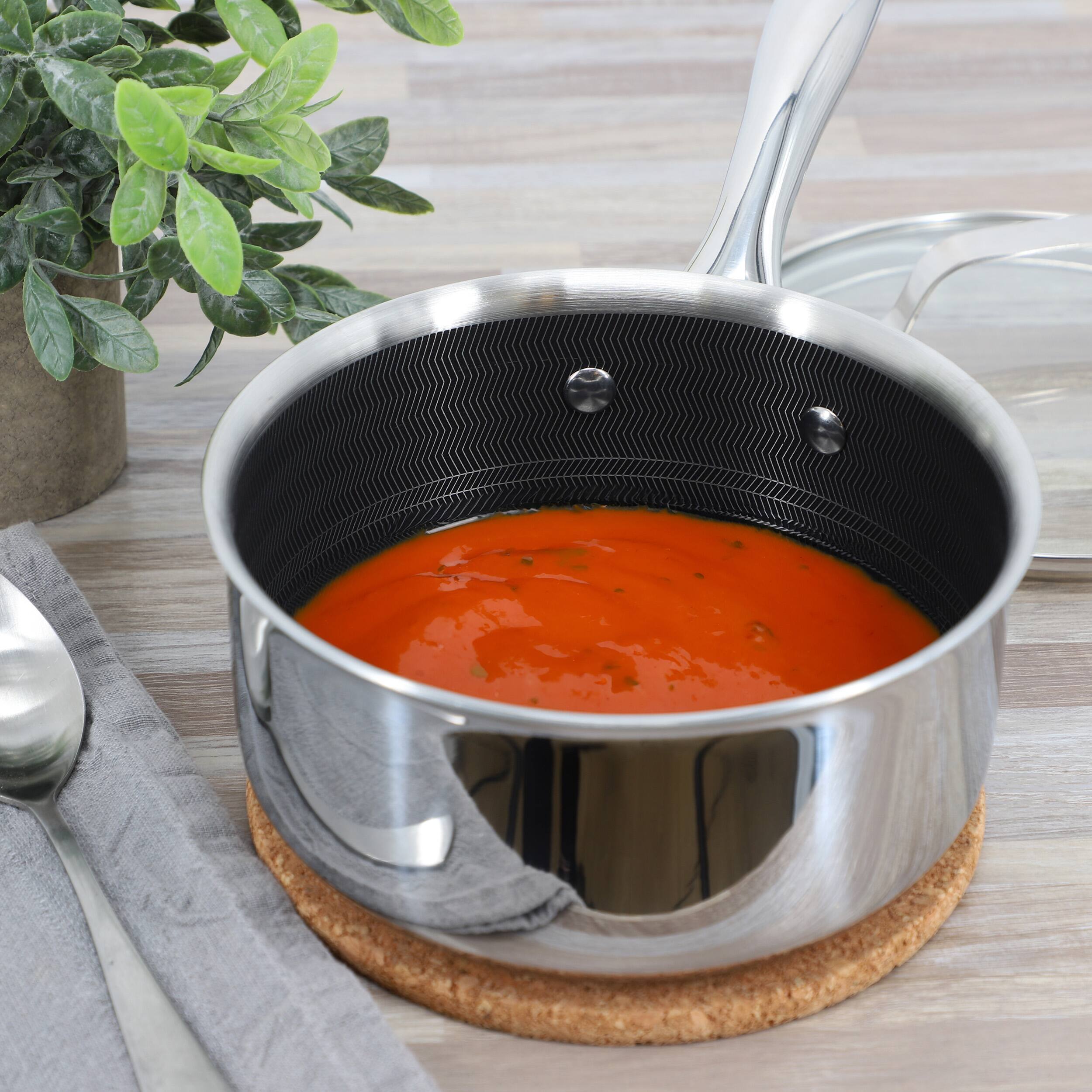 Alt View 4. Oster - Oster Modessa 2.5 Quart Nonstick Triply Stainless Steel Saucepan and Lid with Honeycomb Design in Silver - Silver.