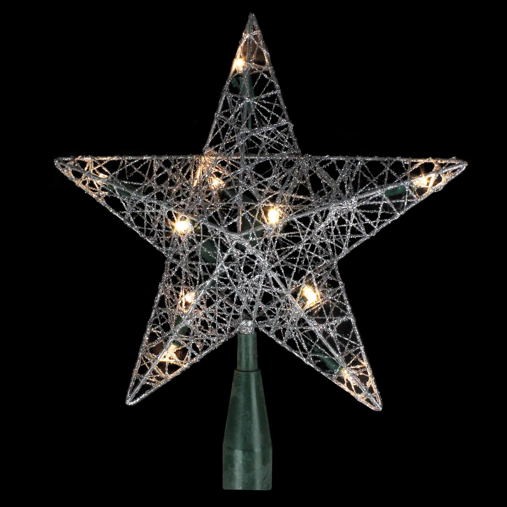 Alt View 2. Northlight - 9" Lighted Silver Wire Star Christmas Tree Topper - White LED Lights - Silver.