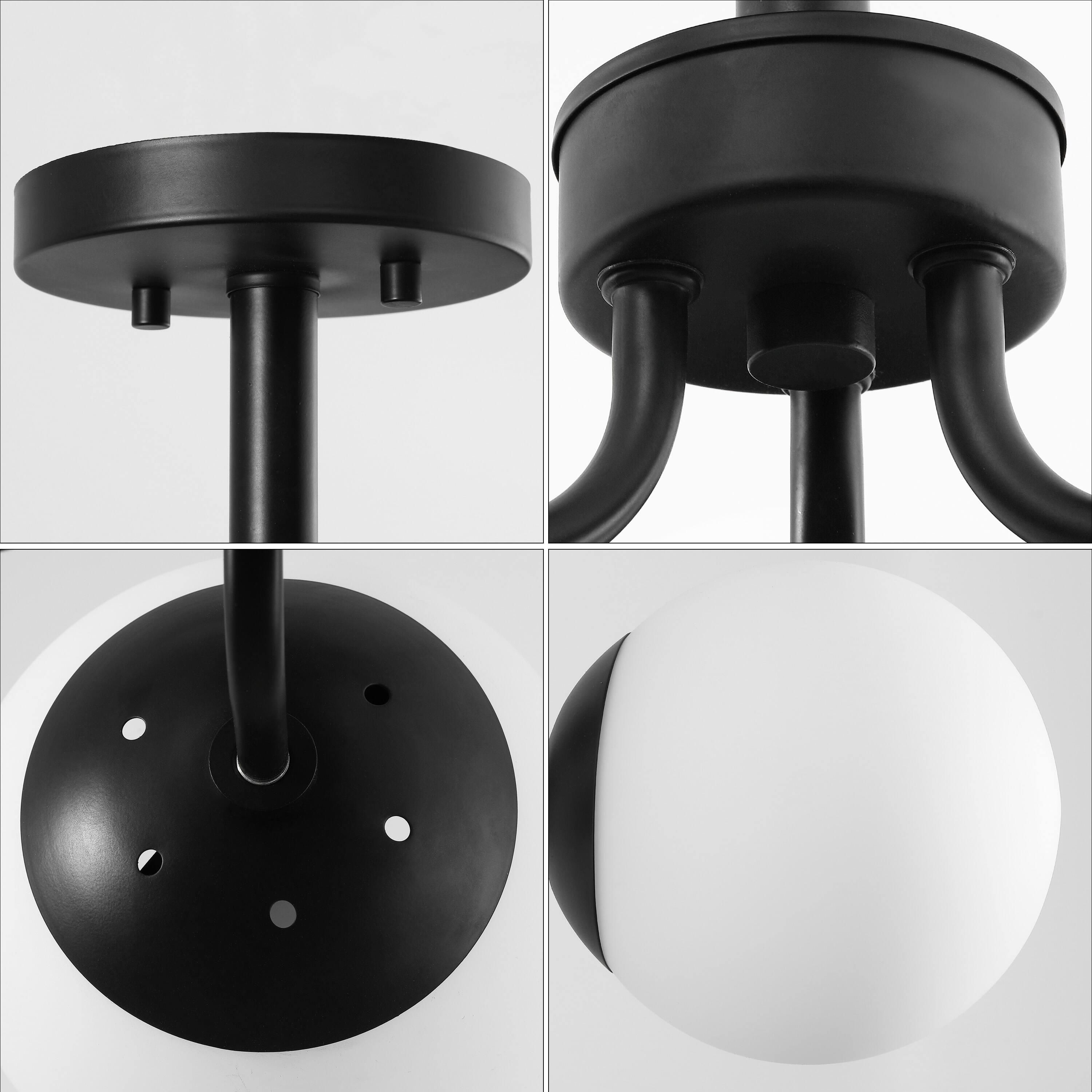Alt View 4. Jonathan Y - Olivier 23.5" 3-Light Bohemian Farmhouse Iron/Frosted Glass LED Semi Flush Mount, Black - Black.