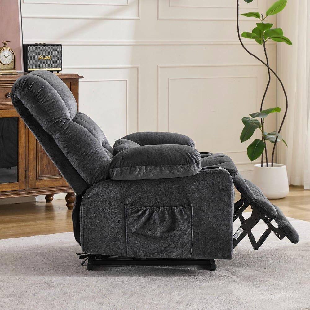 Alt View 6. Kadyn - Dual Motor Power Lift Recliner, Lay-Flat 180°, Kneading Massage & Heat, USB Ports - Gray.