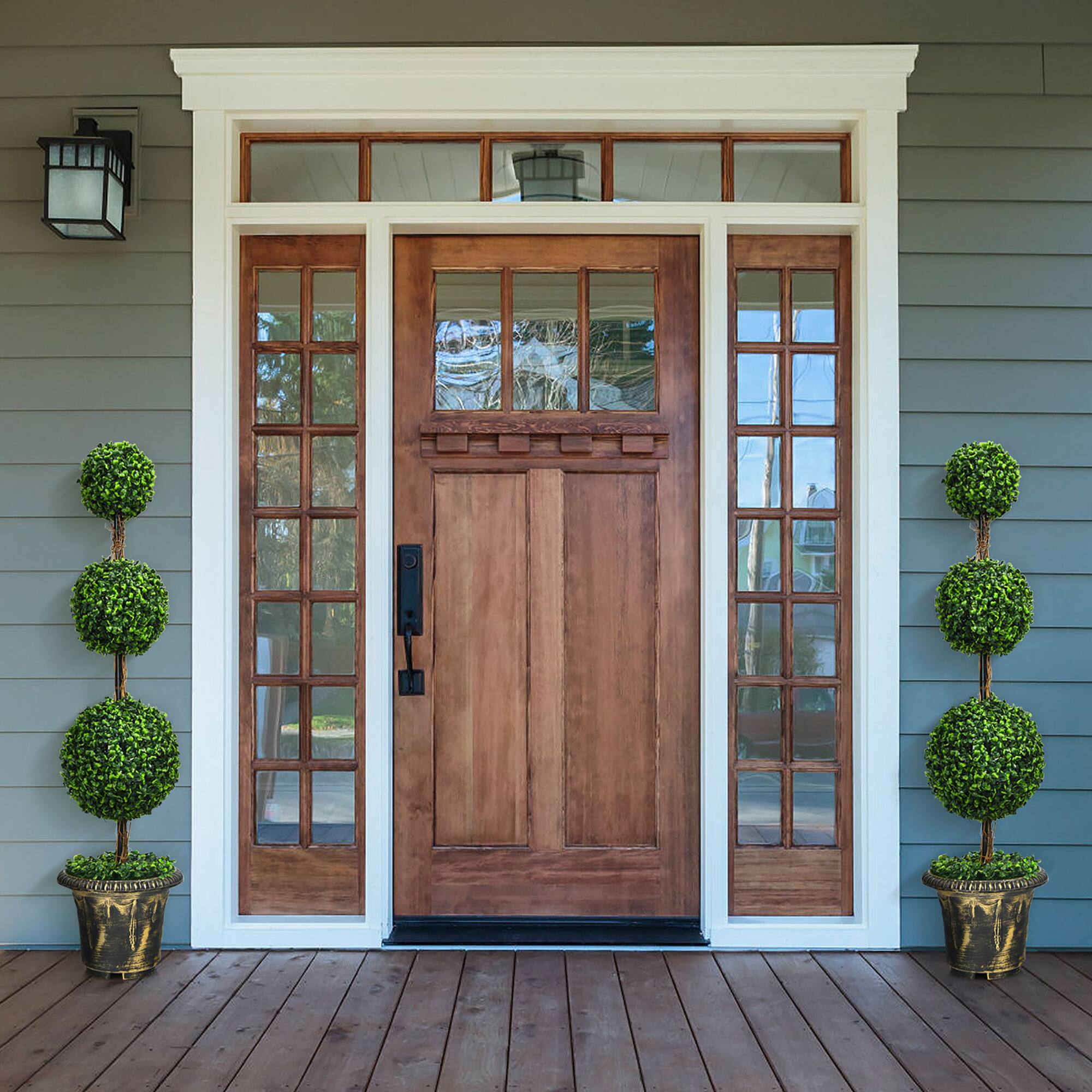 Alt View 3. Costway - Costway 4' Artificial Topiary Triple Ball Tree Plant Indoor Outdoor UV Resistant - Green.