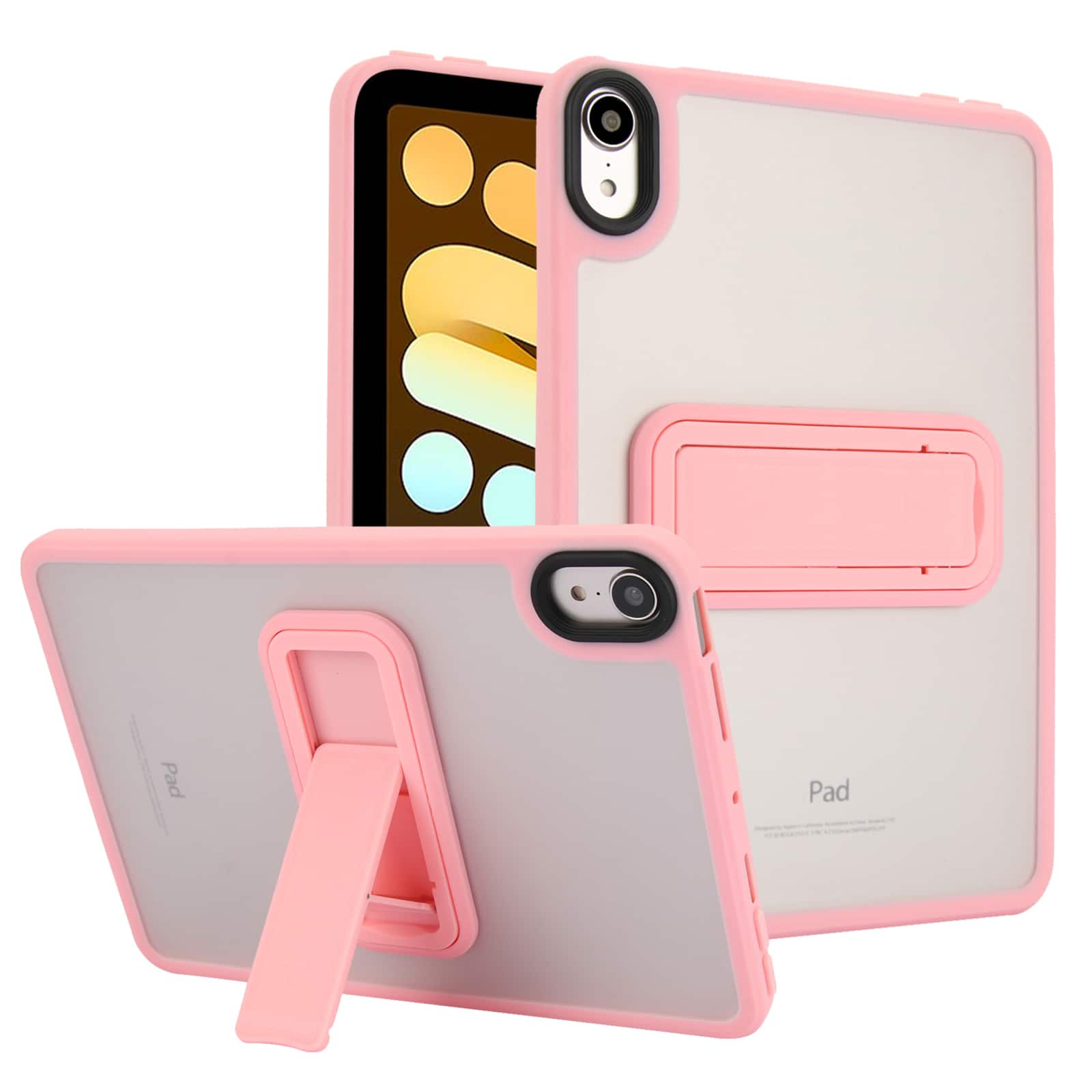 Dteck - Matte Case for Apple iPad mini (A17 Pro) 2024 / mini 6 (2021) 8.3" with Foldable Stand,Shockproof Transparent Back Cover - Pink