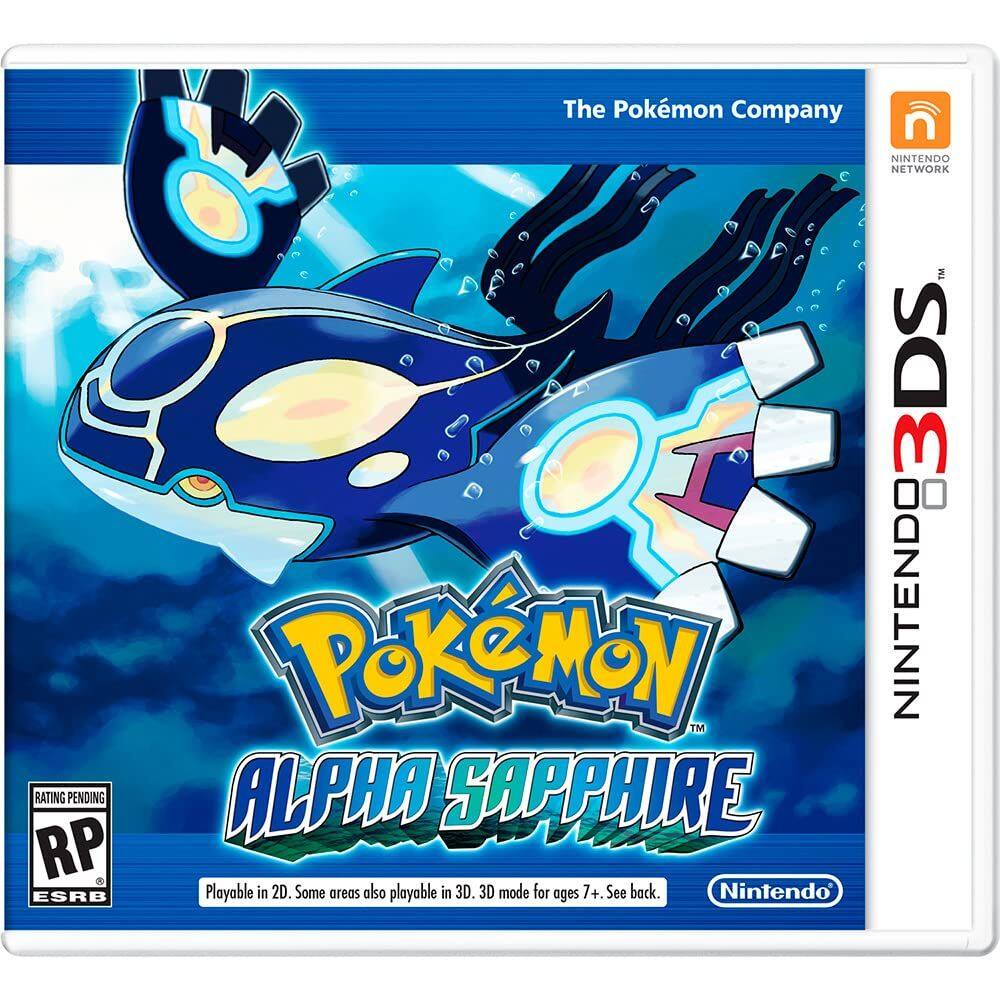 The Pokémon Company  
NINTENDO NETWORK  
NINTENDO 3DS™  

Pokémon™ ALPHA SAPPHIRE  

Playable in 2D. Some areas also playable in 3D. 3D mode for ages 7+. See back.  

RATING PENDING  
RP  
ESRB  

Nintendo™ - E (Everyone)