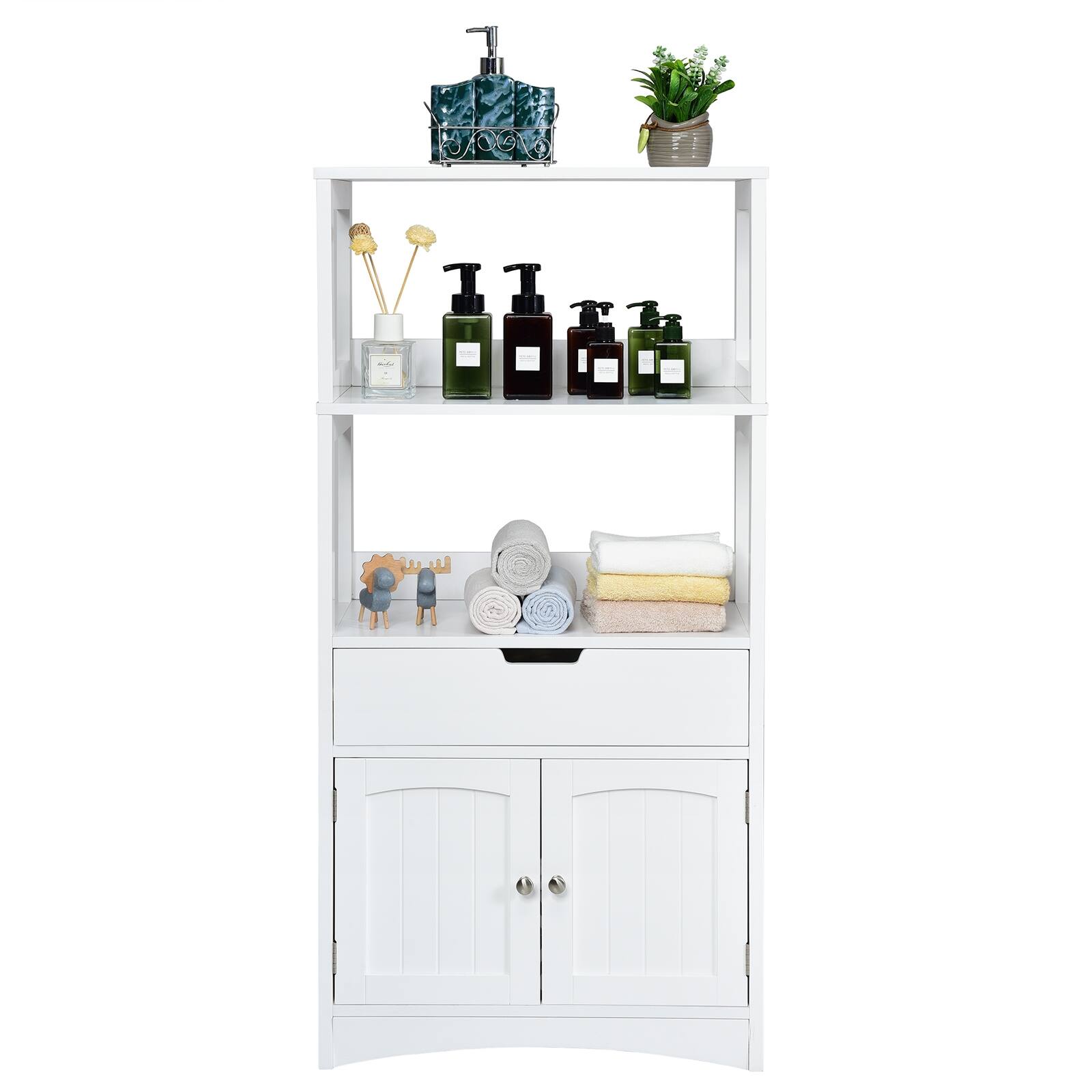 Ecooso - Bathroom Storage Cabinet with Drawer and Shelf Floor Cabinet - White
