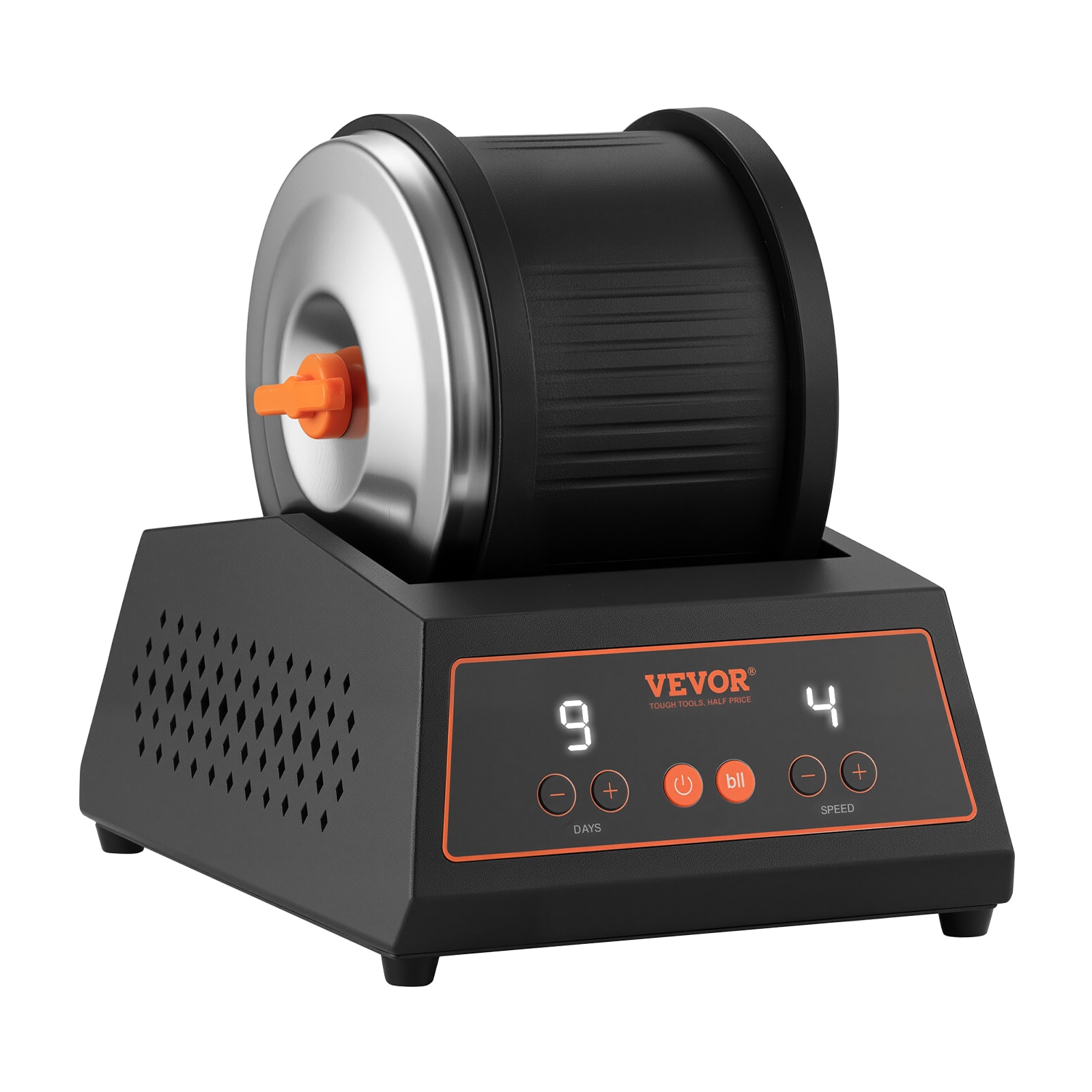 VEVOR - Rock Tumbler Kit, 4lbs Rock Polishing Kit, 4 Speed Settings 9-Day Polishing Timer Stone Polishing Kit, Belt-Free Rock - Orange + Black