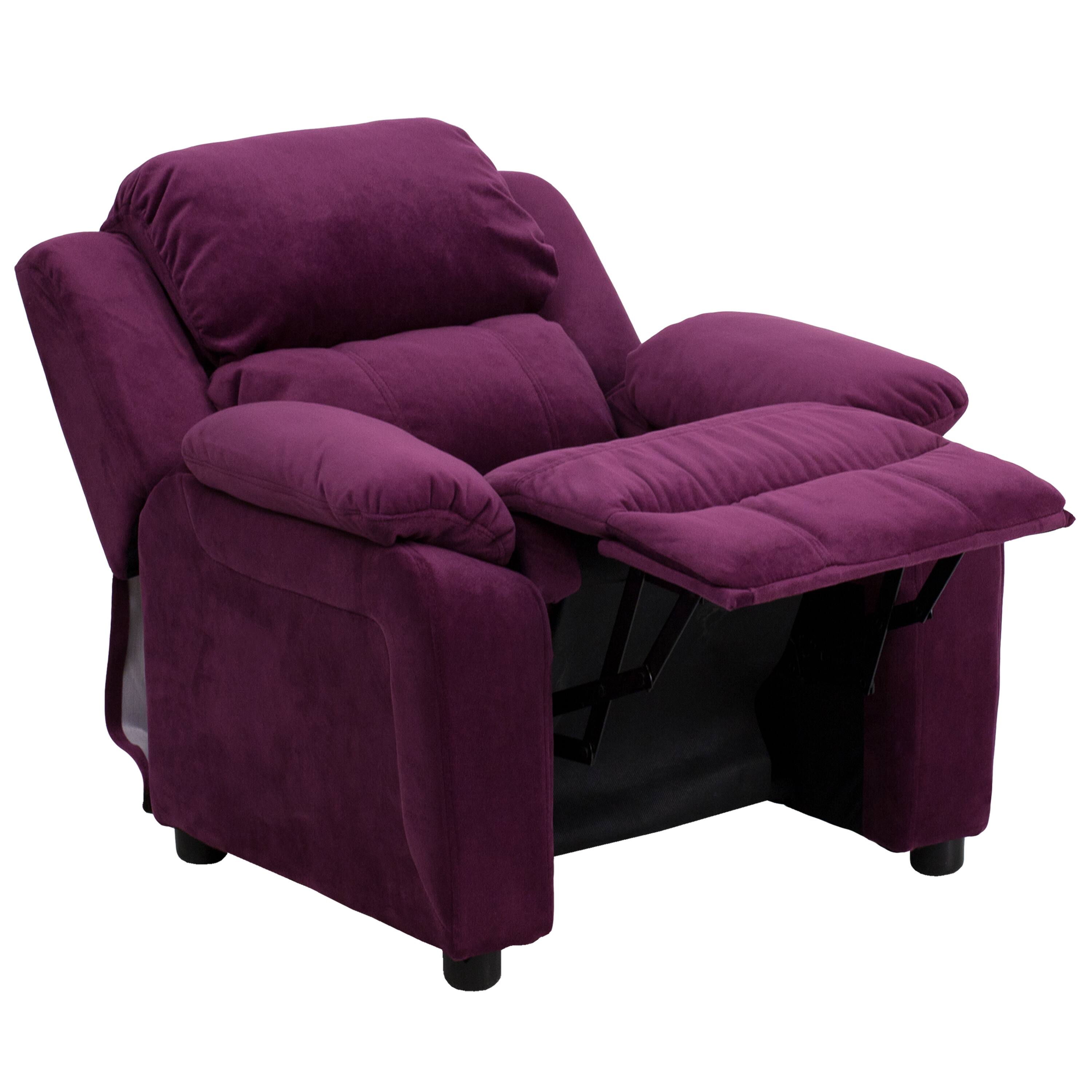 Alt View 10. Emma + Oliver - Deluxe Padded Contemporary Kids Recliner with Storage Arms - Purple Microfiber.