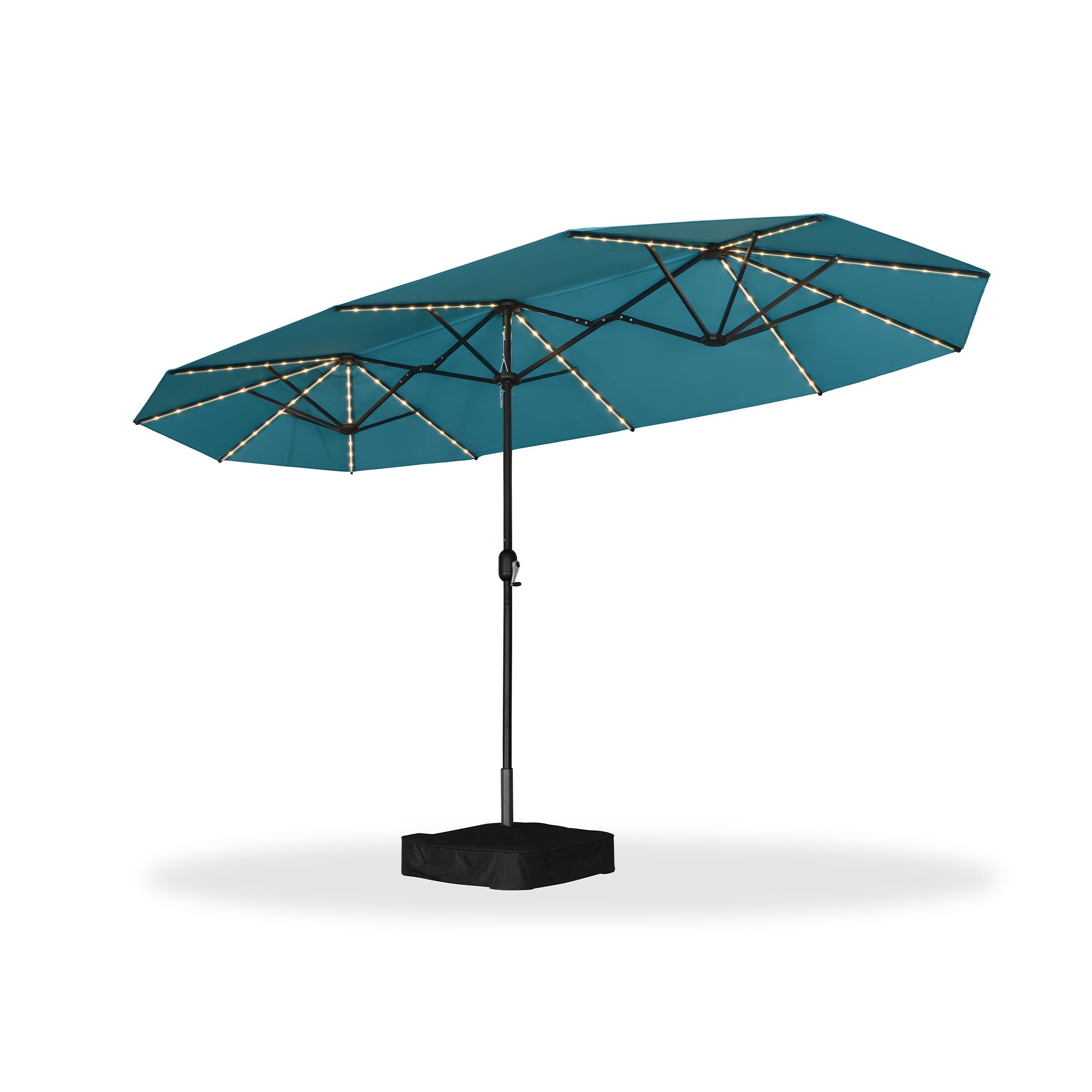 Alt View 7. PURPLE LEAF - 13 ft. Patio Market Umbrella with Solar LED and Base Double-Sided Outdoor Table Sun Umbrellas for Pool Deck Backyard - Turquoise Blue.