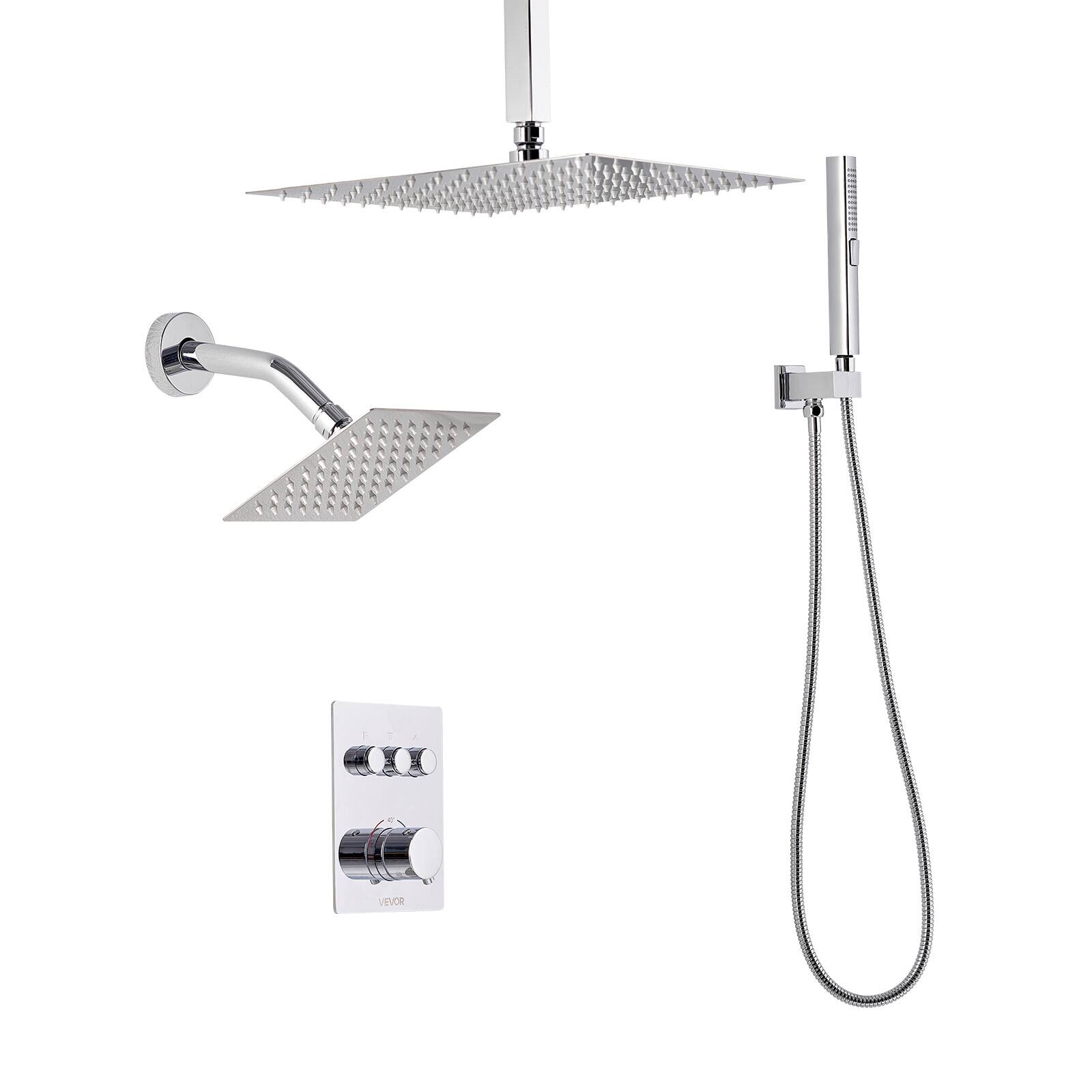 Alt View 5. VEVOR - Shower Faucet Set, 12Inch Thermostatic Ceiling Mount Rainfall Shower System with 6 Inch Wall Mount Head and 2 in 1 Spray - Chrome.
