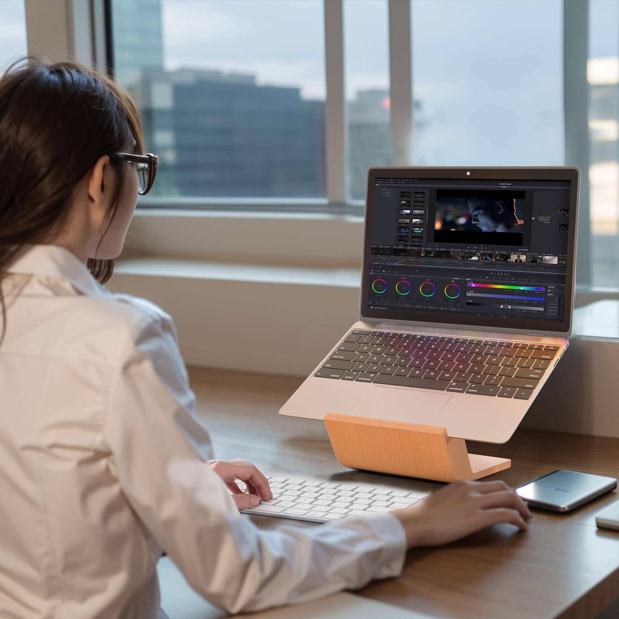 Alt View 2. HongFei - Wooden Laptop Stand, Ergonomic Computer Stand for Desk, Portable Laptop Riser, Notebook Stand Holder for Laptops - Wood.