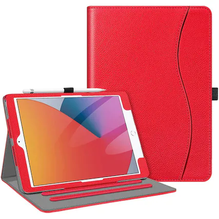 Front. Kitcheniva - Protective Stand Case For iPad 9th 8th 7th Generation 10.2 Inch With Pocket Holder Red - Red.
