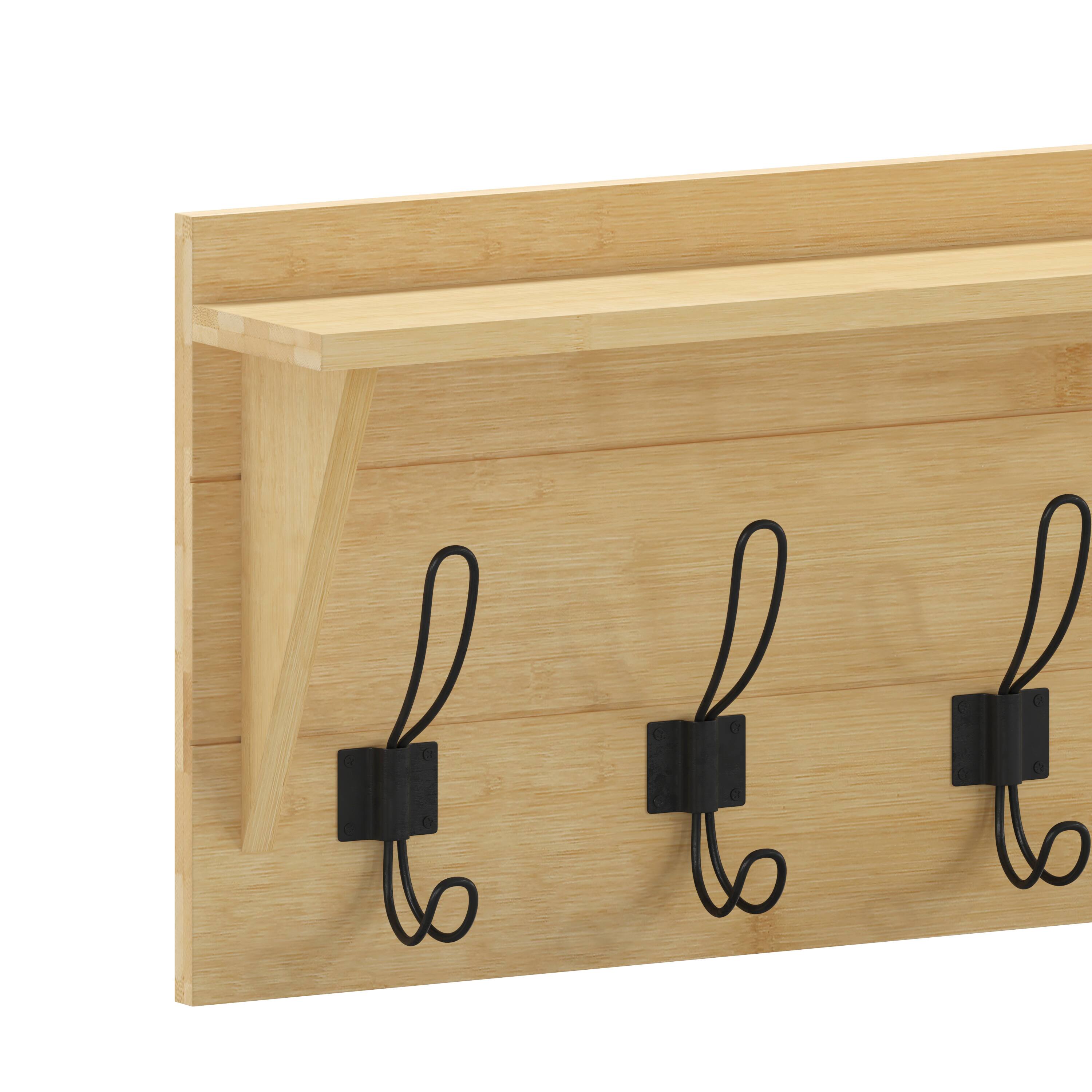 Alt View 10. Emma + Oliver - Alcott Rustic Country Wall Mounted Entryway Shelf with 5 Rustic Hooks and Wood Construction - Bamboo.