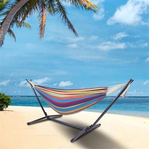 Winado - 9FT Heavy Duty Hammock Set 2-Person Double with Stand, Portable Carrying Bag for Indoor Outdoor Patio Deck Yard Beach - Rainbow Stripes